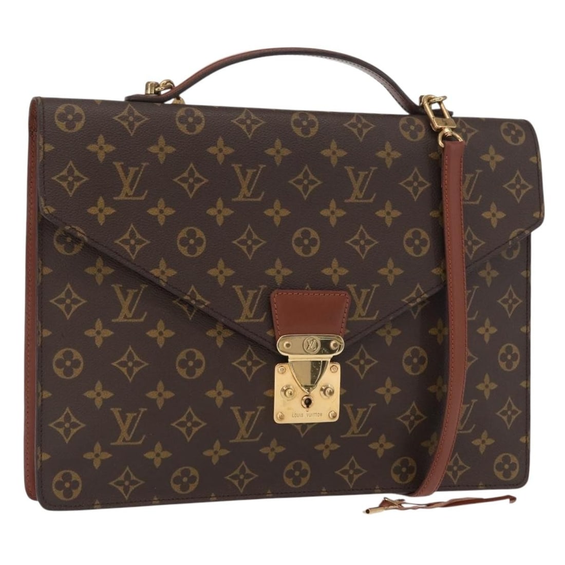 Monceau Shoulder Bag in Brown by Louis Vuitton: Monceau Shoulder Bag in Brown by Louis Vuitton This Louis Vuitton Monceau handbag features a classic brown exterior with subtle rubbing on the surface, leather, handle, and corners. The shoulder strap