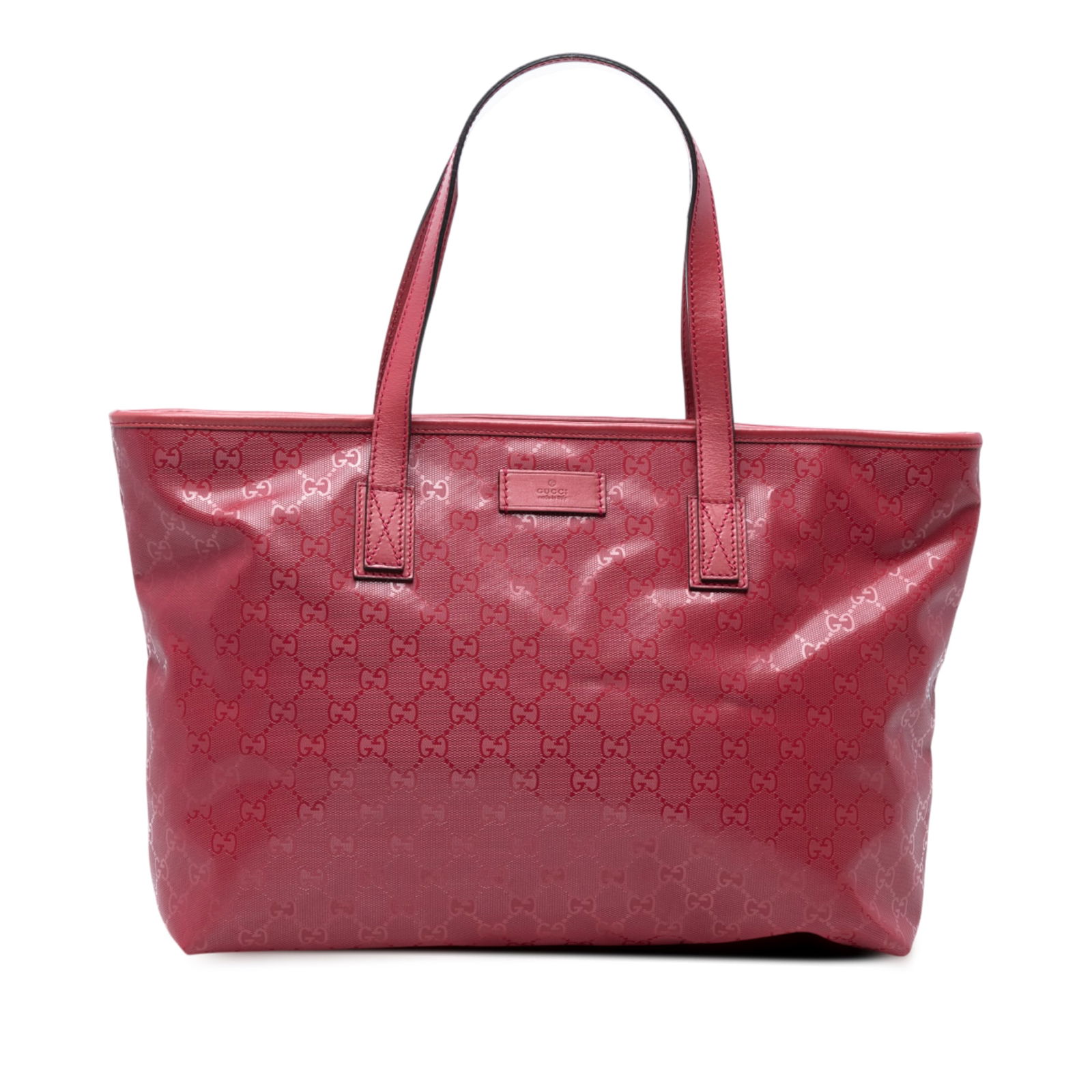 Gucci Medium GG Imprime Tote Red Coated Canvas Bag: Gucci Medium GG Imprime Tote Red Coated Canvas Bag This Gucci Medium GG Imprime Tote is a stylish and functional accessory, crafted from durable coated canvas with leather trim. It features comfortabl