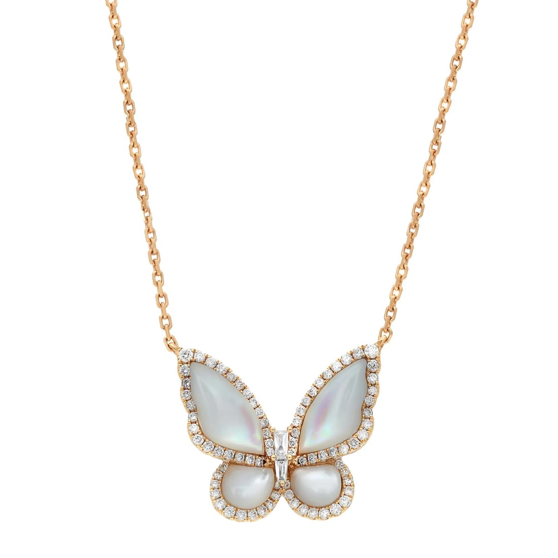 Rachel Koen 18K Yellow Gold Butterfly Pendant Necklace 0.40Ctw Diamonds: Rachel Koen 18K Yellow Gold Butterfly Pendant Necklace 0.40Ctw Diamonds This enchanting butterfly pendant necklace is crafted from luxurious 18K yellow gold, offering a delightful blend of elegance an