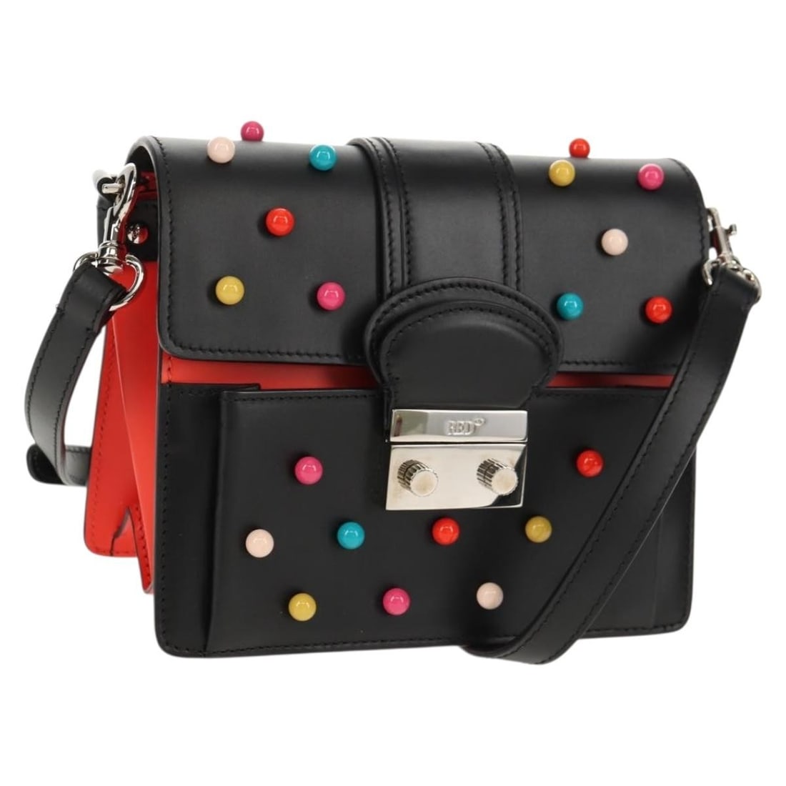 Valentino Black Leather Shoulder Bag with Silver Tone Accents and Dust Bag: Valentino Black Leather Shoulder Bag with Silver Tone Accents and Dust Bag This Valentino shoulder bag features black leather with silver accents. It has a compact, structured design and includes a du