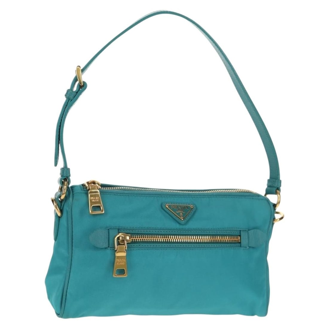 PRADA Blue Gold Nylon Shoulder Bag Authentic 153492V: PRADA Blue Gold Nylon Shoulder Bag Authentic 153492V This authentic PRADA shoulder bag combines style and functionality with its durable nylon exterior in a chic blue and gold color scheme. Crafted in
