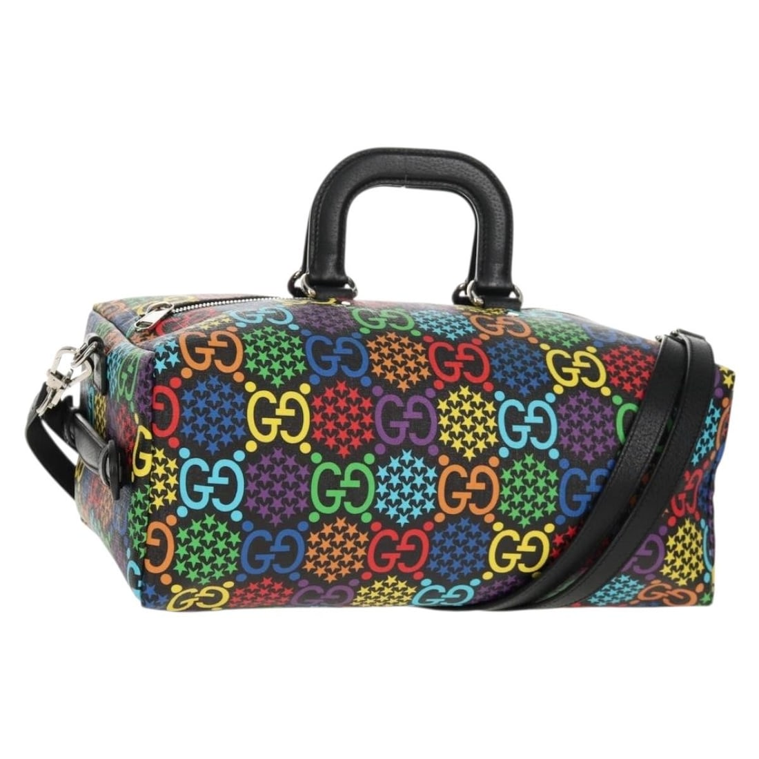 GUCCI GG Psychedelic Multicolor Boston Bag PVC 587866 Authentic: GUCCI GG Psychedelic Multicolor Boston Bag PVC 587866 Authentic Experience luxury with the GUCCI GG Psychedelic Boston Bag, a stunning blend of style and functionality. Crafted in Italy, this bag show