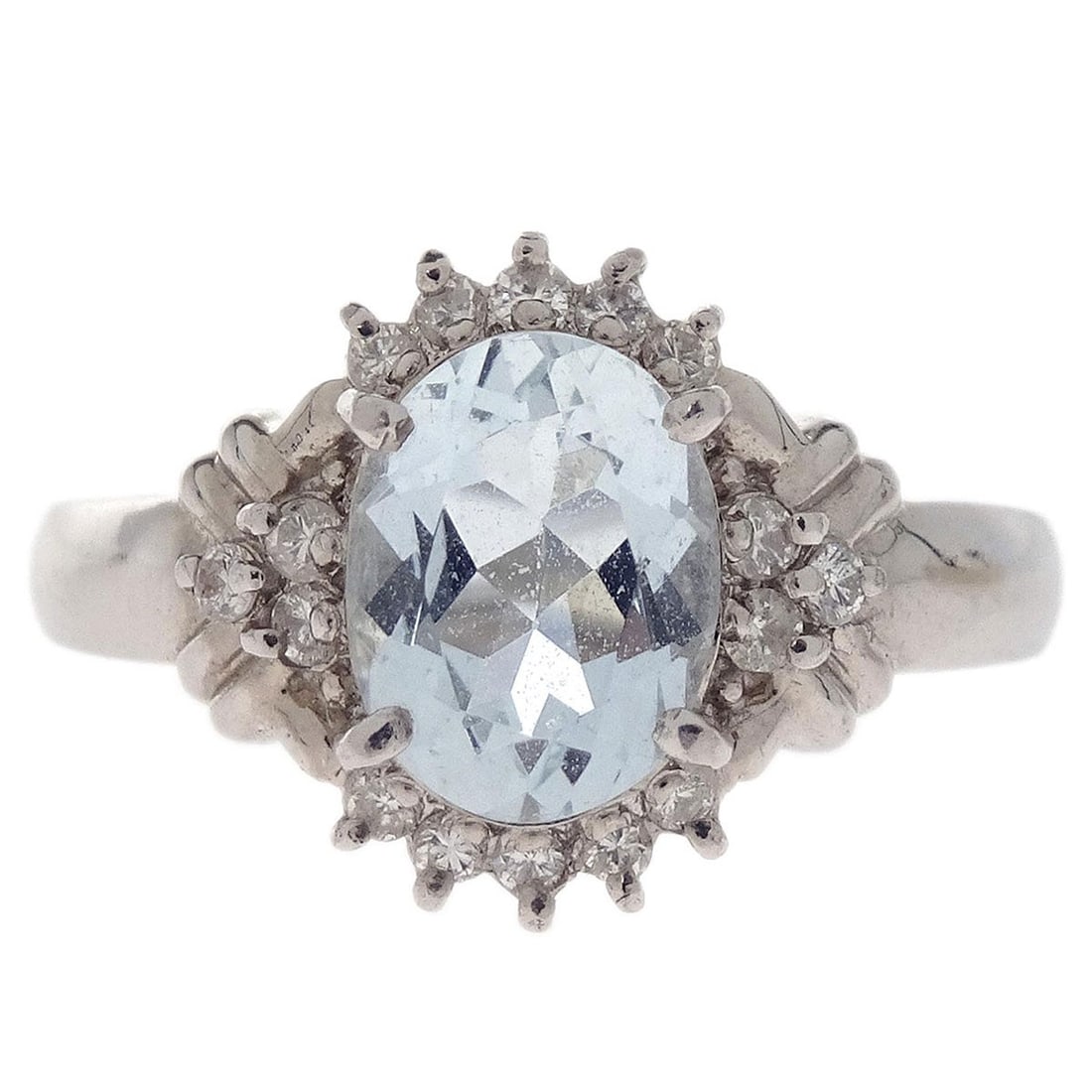 Vintage Platinum Aquamarine and Diamond Ring Size 50 Silver Tone (1 of 4)
