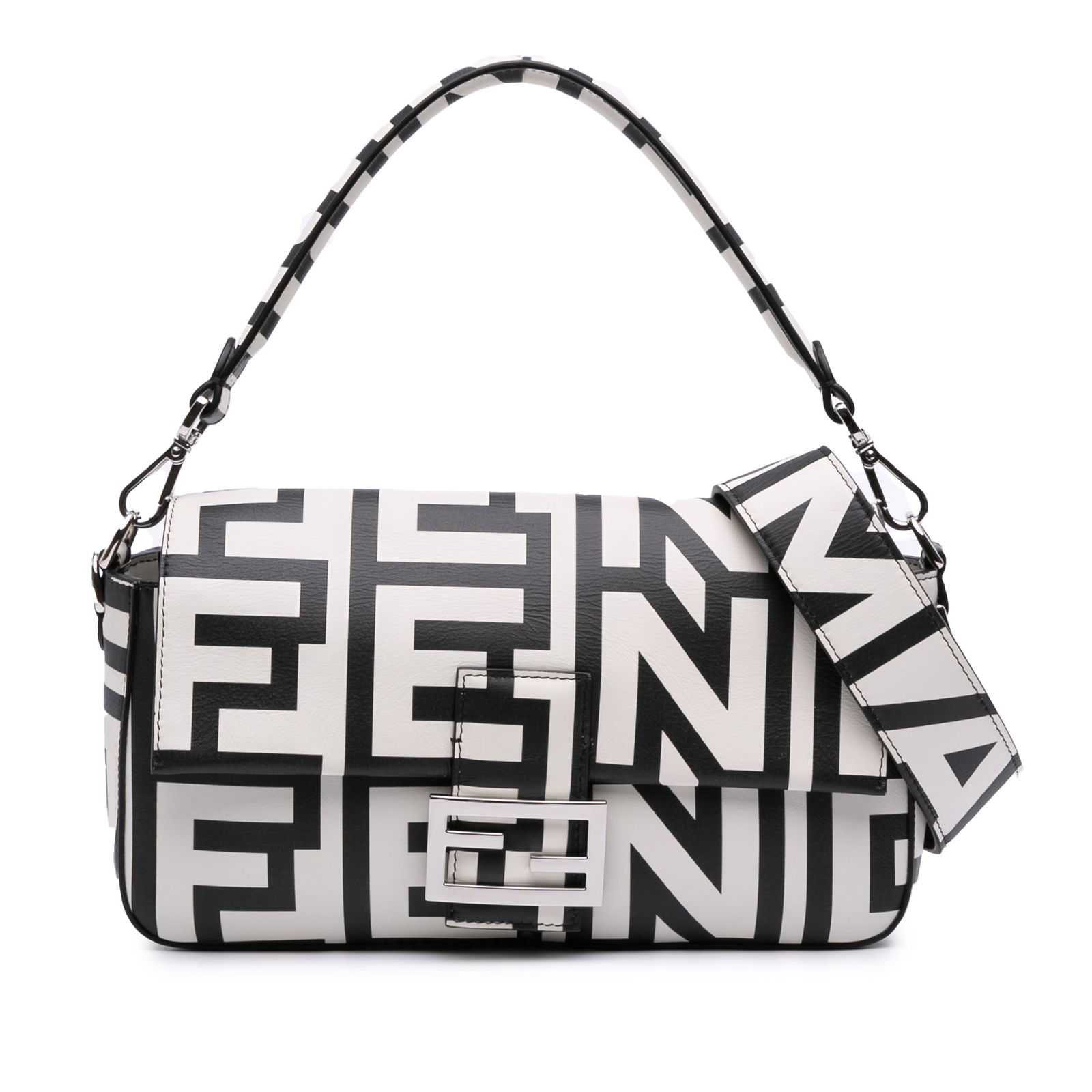 Fendi Marc Jacobs Nappa Vitello King Logo Print Baguette Satchel White Leather Italy: Fendi Marc Jacobs Nappa Vitello King Logo Print Baguette Satchel White Leather Italy This Fendi Marc Jacobs Nappa Vitello King Logo Print Baguette Satchel exudes elegance with its striking printed lea