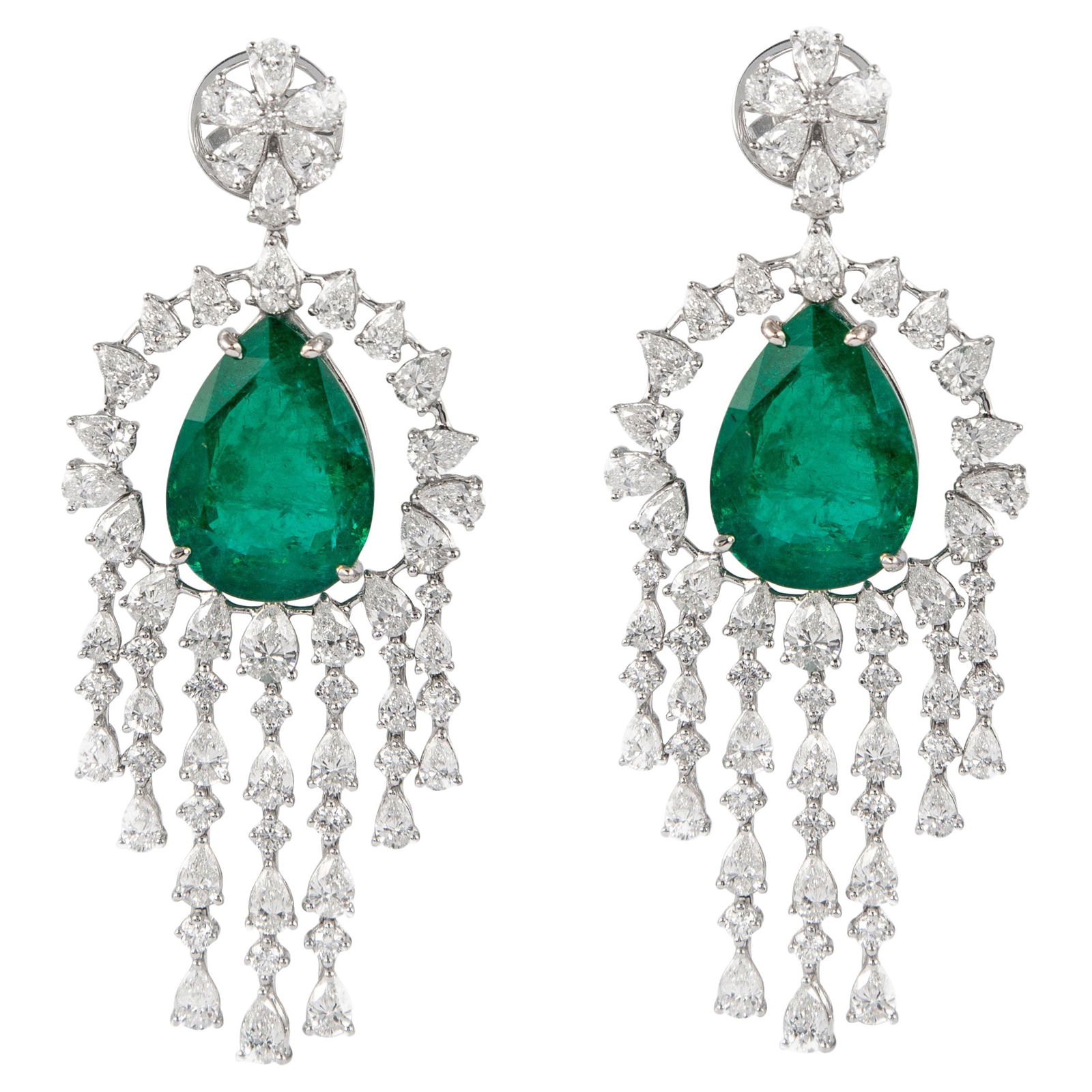 32.92ct Emerald Diamond Chandelier Earrings 18K White Gold GIA Appraisal (1 of 5)