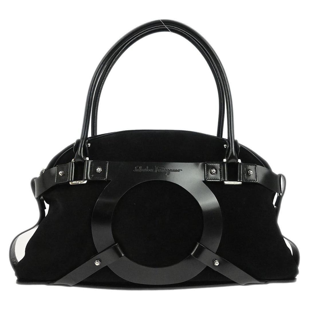 Black Suede Gancini Top Handle Bag by Salvatore Ferragamo AU-21/5834 (1 of 10)