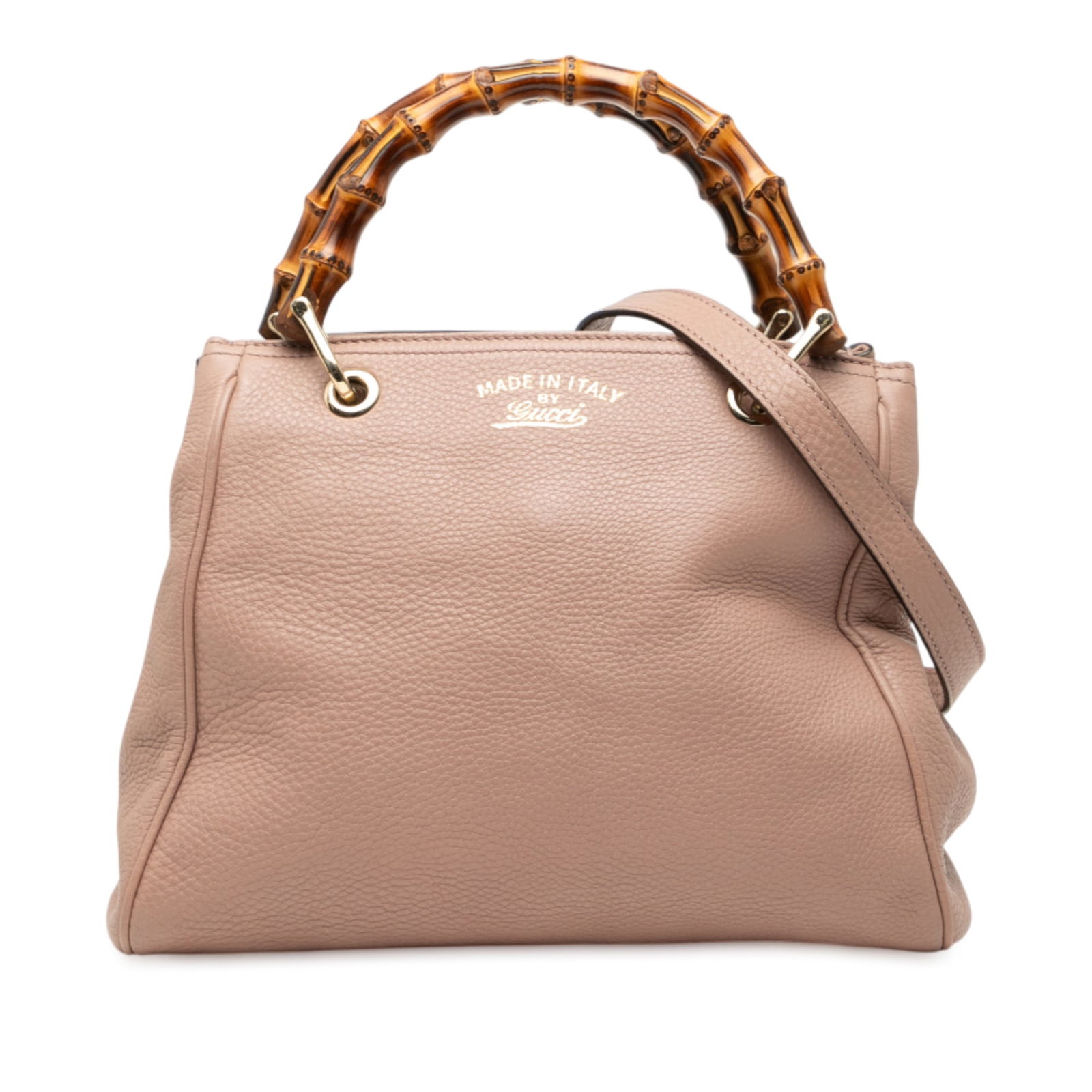 Gucci Small Calfskin Bamboo Shopper Satchel Pink Leather Bag: Gucci Small Calfskin Bamboo Shopper Satchel Pink Leather Bag This Gucci Small Calfskin Bamboo Shopper Satchel showcases a luxurious pink leather body complemented by elegant bamboo handles. It feature
