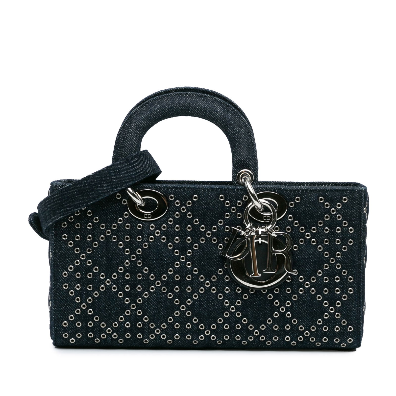 Dior Medium Denim Cannage Eyelet Lady D Joy Bag Blue: Dior Medium Denim Cannage Eyelet Lady D Joy Bag Blue Introducing the Dior Medium Denim Cannage Eyelet Lady D Joy, a stylish blend of elegance and casual chic. This bag is crafted from quilted denim, f