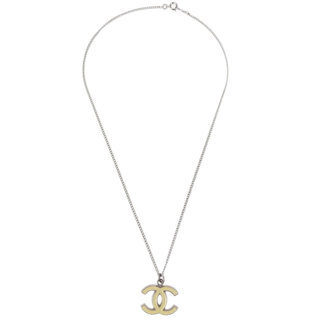 Silver Pendant Necklace Featuring Chanel CC Emblem (1 of 2)