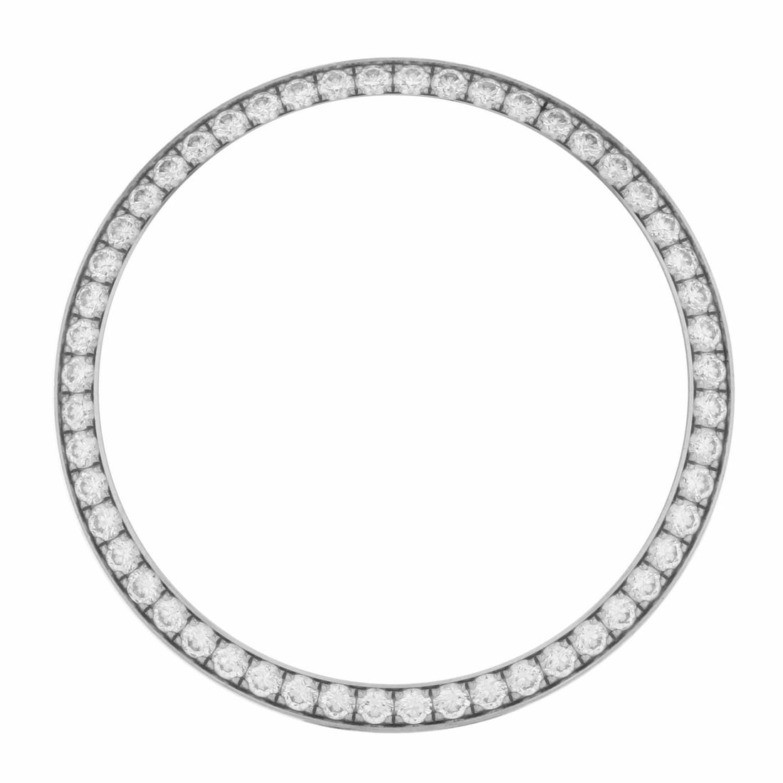Handmade 18K White Gold Diamond Bezel for Datejust 36mm: Handmade 18K White Gold Diamond Bezel for Datejust 36mm This exquisite 18K White Gold Diamond Bezel is designed specifically for a 36 mm Datejust model. Handcrafted with precision, this pre-owned piec