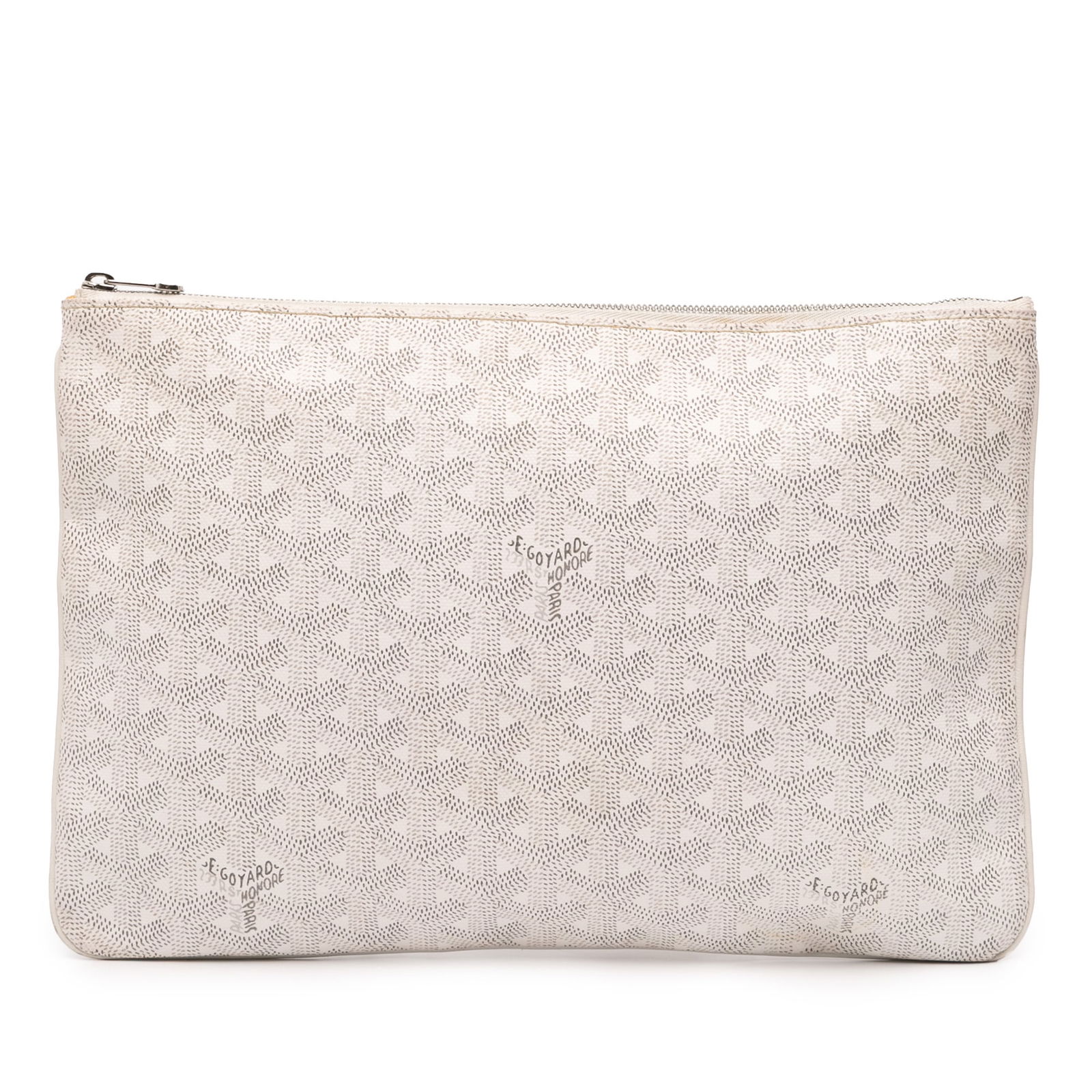 Goyard Goyardine Senat MM White Coated Canvas Bag: Goyard Goyardine Senat MM White Coated Canvas Bag The Goyardine Senat MM is a stylish handbag crafted from durable coated canvas, designed for both functionality and elegance. It features a top zip cl
