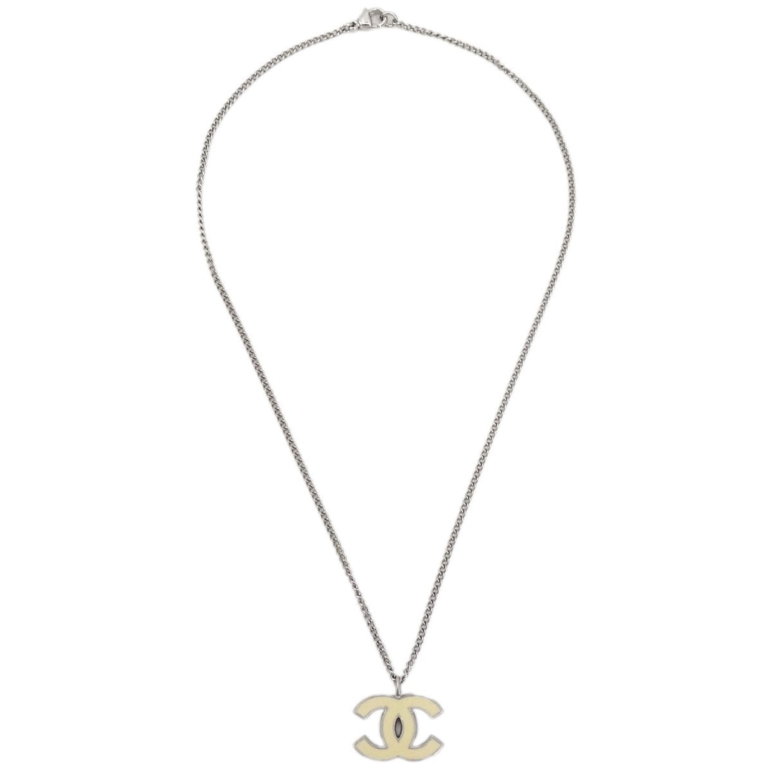Silver Pendant Necklace Featuring Chanel CC Logo (1 of 2)