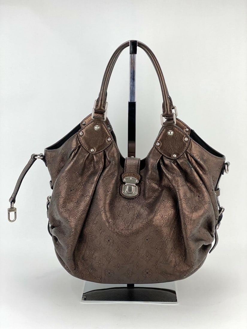 Louis Vuitton Mahina L Bronze Leather Shoulder Bag with Antique Gold Hardware (1 of 13)