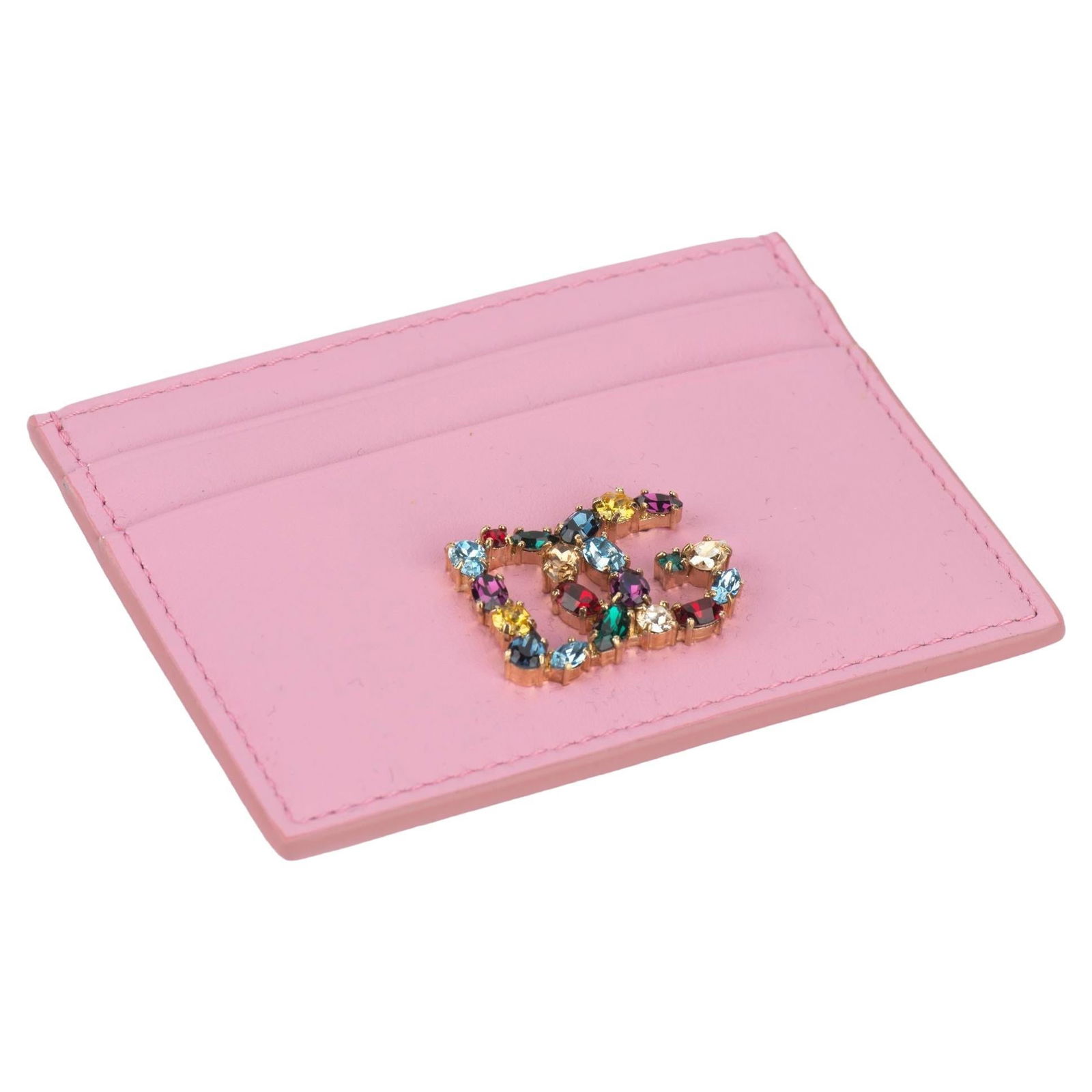 Dolce & Gabbana Pink Rhinestone Logo Wallet with Authenticity: Dolce & Gabbana Pink Rhinestone Logo Wallet with Authenticity This exquisite Dolce & Gabbana wallet is crafted from baby pink calf leather, featuring a stunning multicolor rhinestone logo that adds a