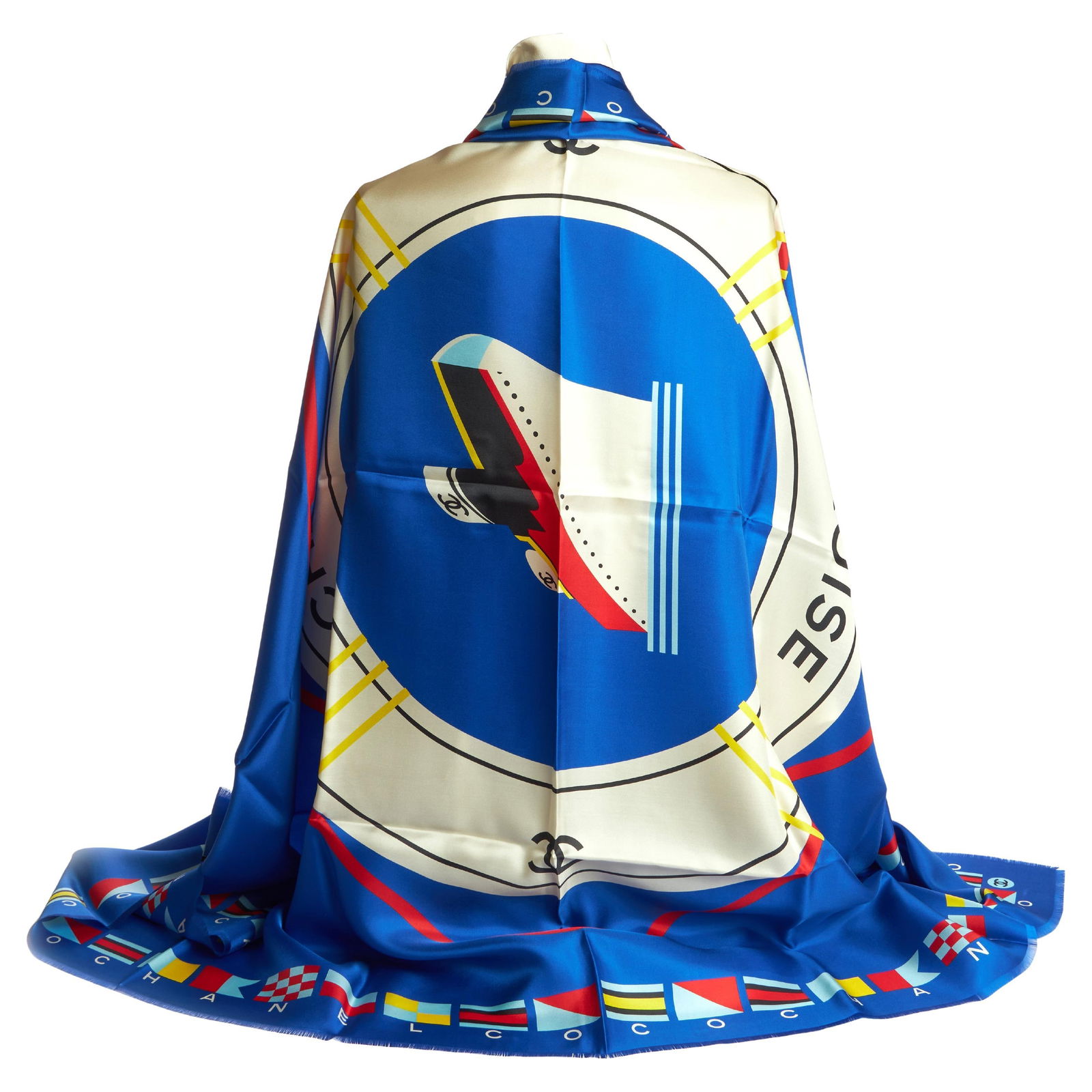 Chanel La Pausa Electric Blue Silk Shawl 100% Silk Italy: Chanel La Pausa Electric Blue Silk Shawl 100% Silk Italy Elevate your style with this exquisite oversized electric blue silk shawl from Chanel's "La Pausa" cruise collection. Crafted in Italy, this lu