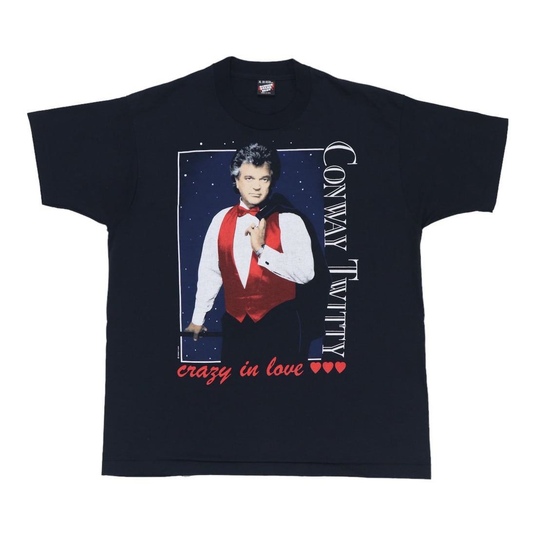 Vintage 1990 Conway Twitty Crazy In Love Black Shirt: Vintage 1990 Conway Twitty Crazy In Love Black Shirt This original vintage 1990 Conway Twitty "Crazy In Love" shirt is a must-have for fans and collectors. Featuring a classic black color, this true v