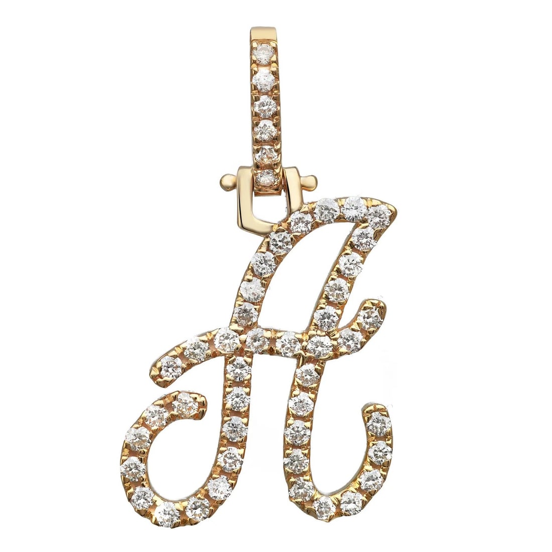 Rachel Koen 14K Yellow Gold Calligraphy A Pendant with 0.58ct Diamonds: Rachel Koen 14K Yellow Gold Calligraphy A Pendant with 0.58ct Diamonds This exquisite calligraphy "A" initial pendant is crafted from lustrous 14K yellow gold and features a stunning arrangement of pr