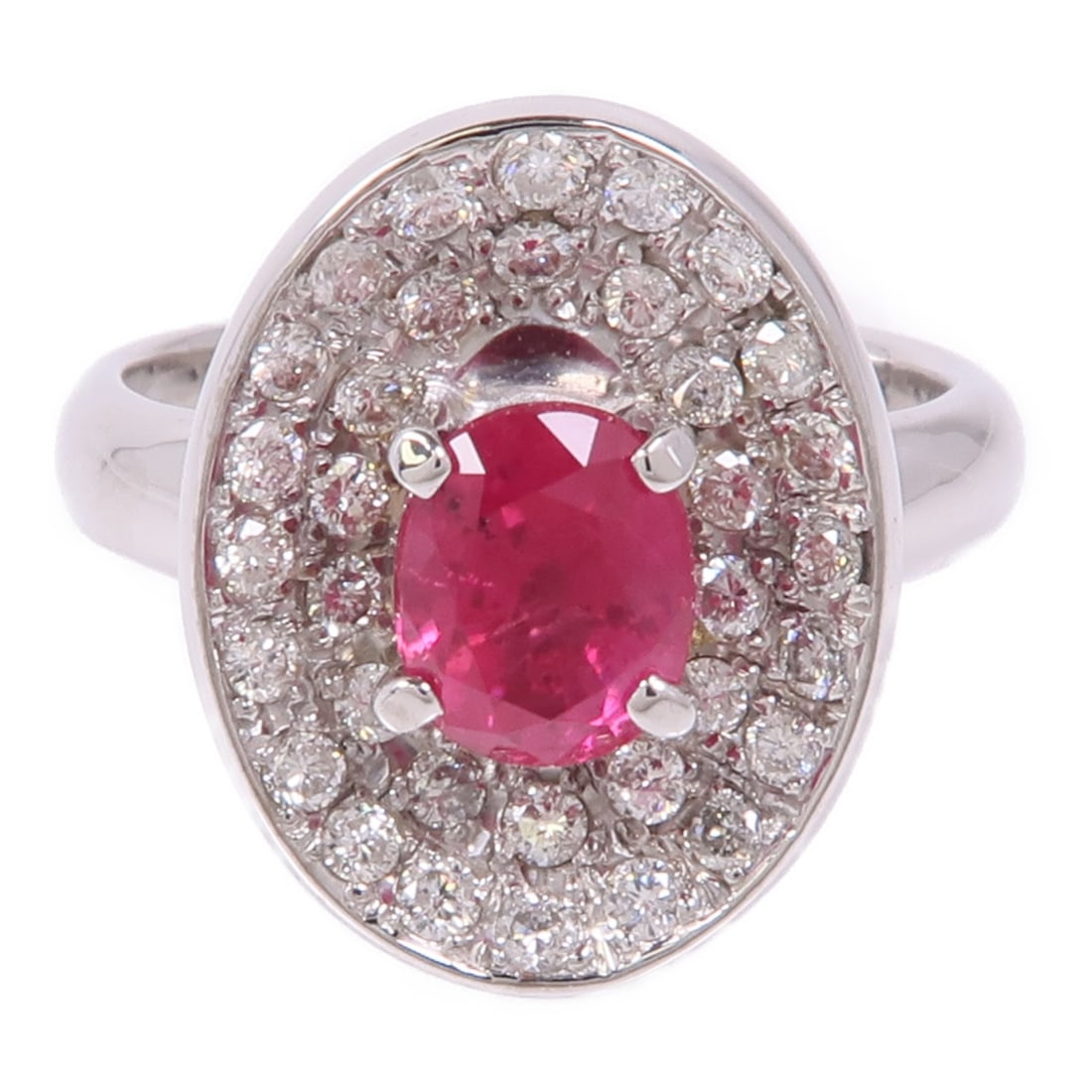 JEWELRY 18K White Gold Ruby Diamond Ring Size 6 - 2