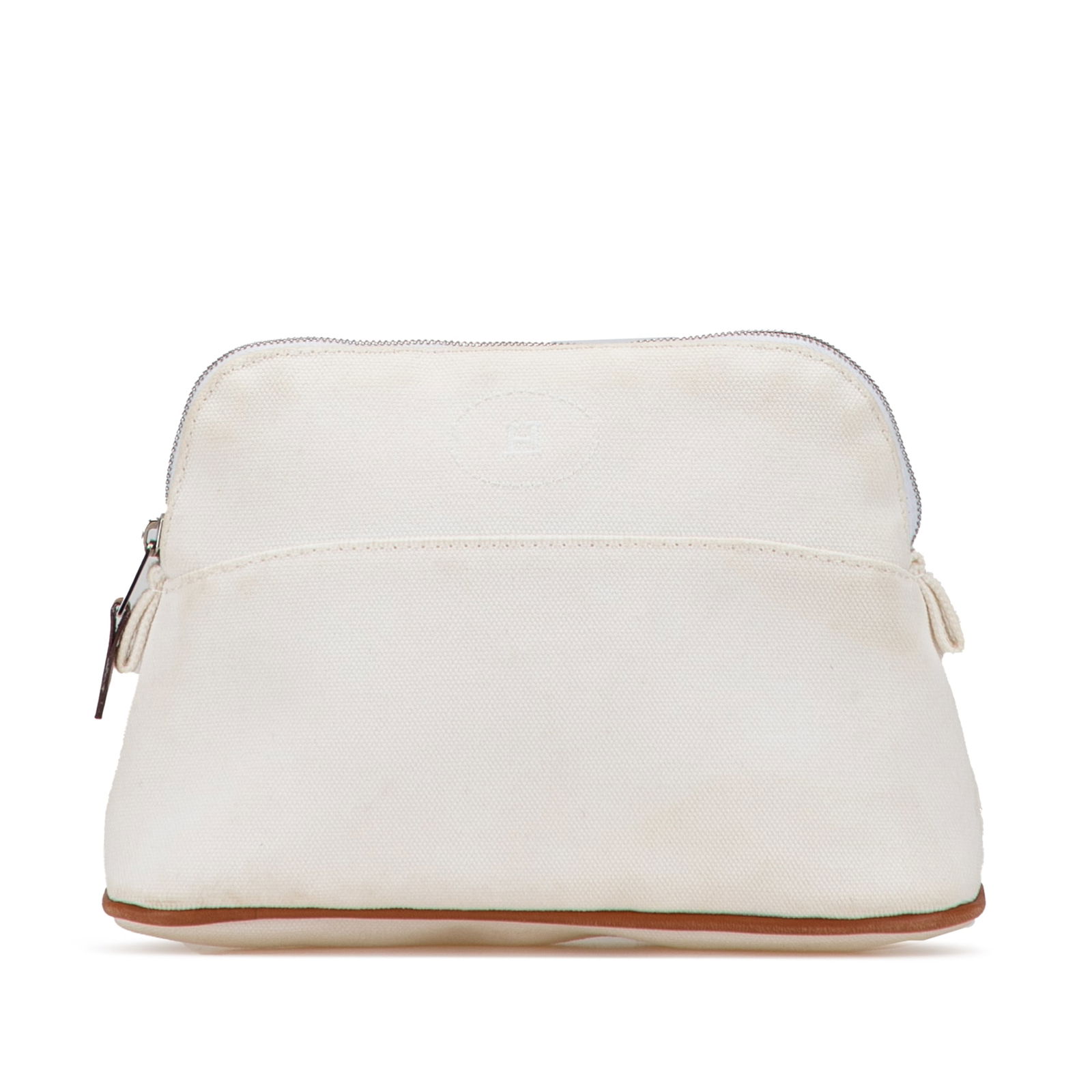 Hermes Toile Bolide Pouch Travel PM White Fabric: Hermes Toile Bolide Pouch Travel PM White Fabric The Hermes Toile Bolide Trousse de Voyage PM is a stylish and functional travel pouch, crafted from durable canvas. This elegant accessory features a t