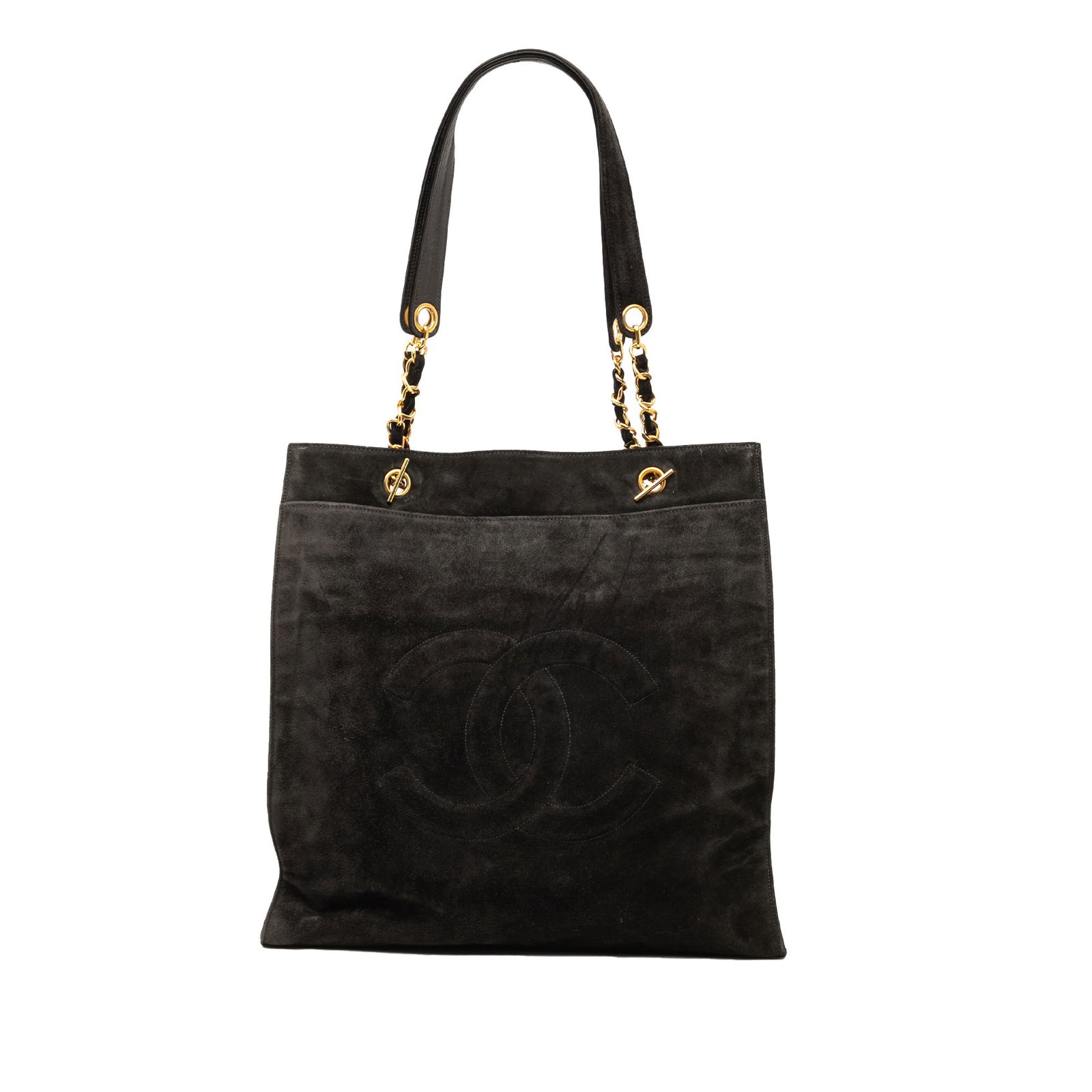 Chanel CC Black Suede Tote with Leather Chain Straps (1 of 7)