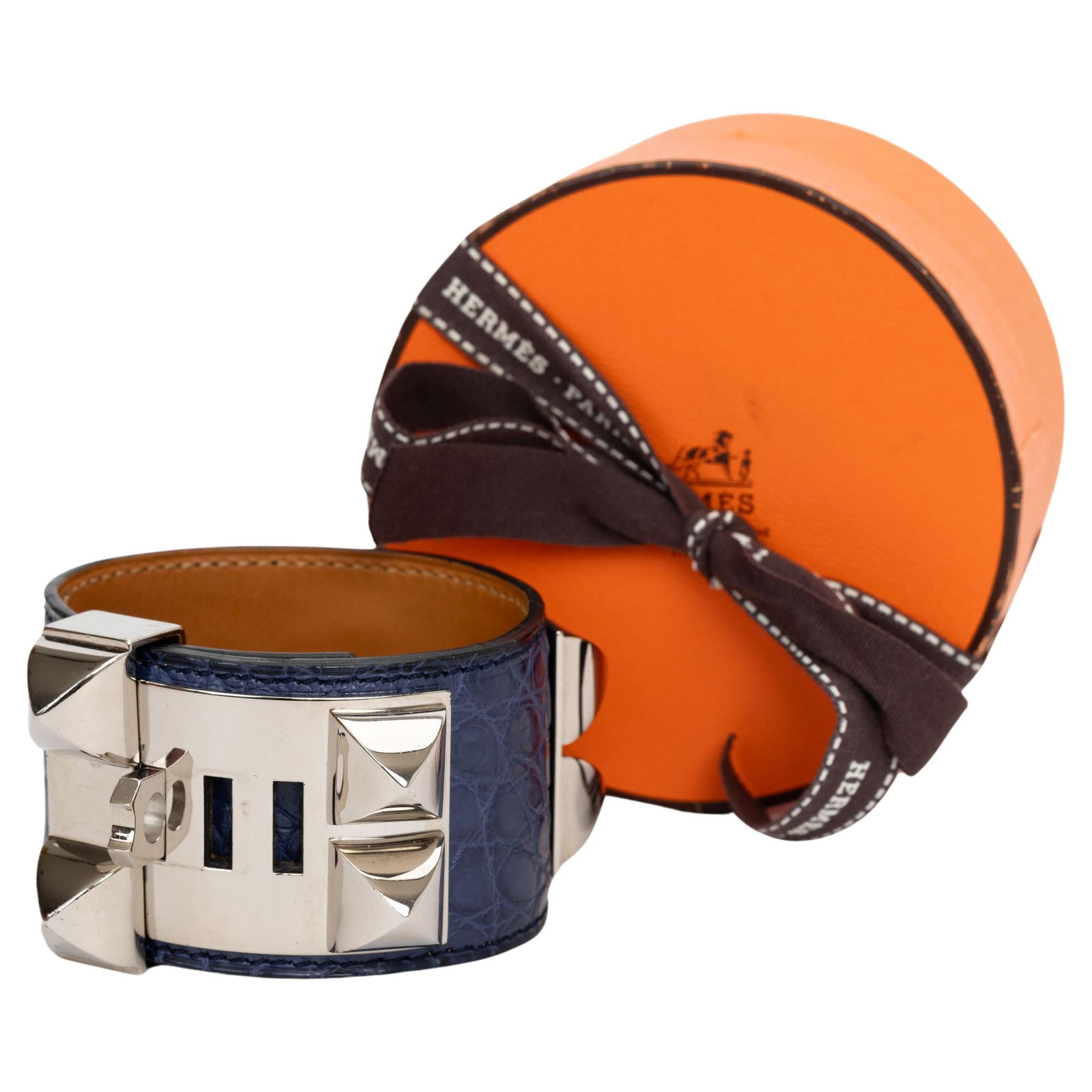 Hermes Collier De Chien Blue Alligator Bracelet 2016 Palladium Hardware (1 of 5)