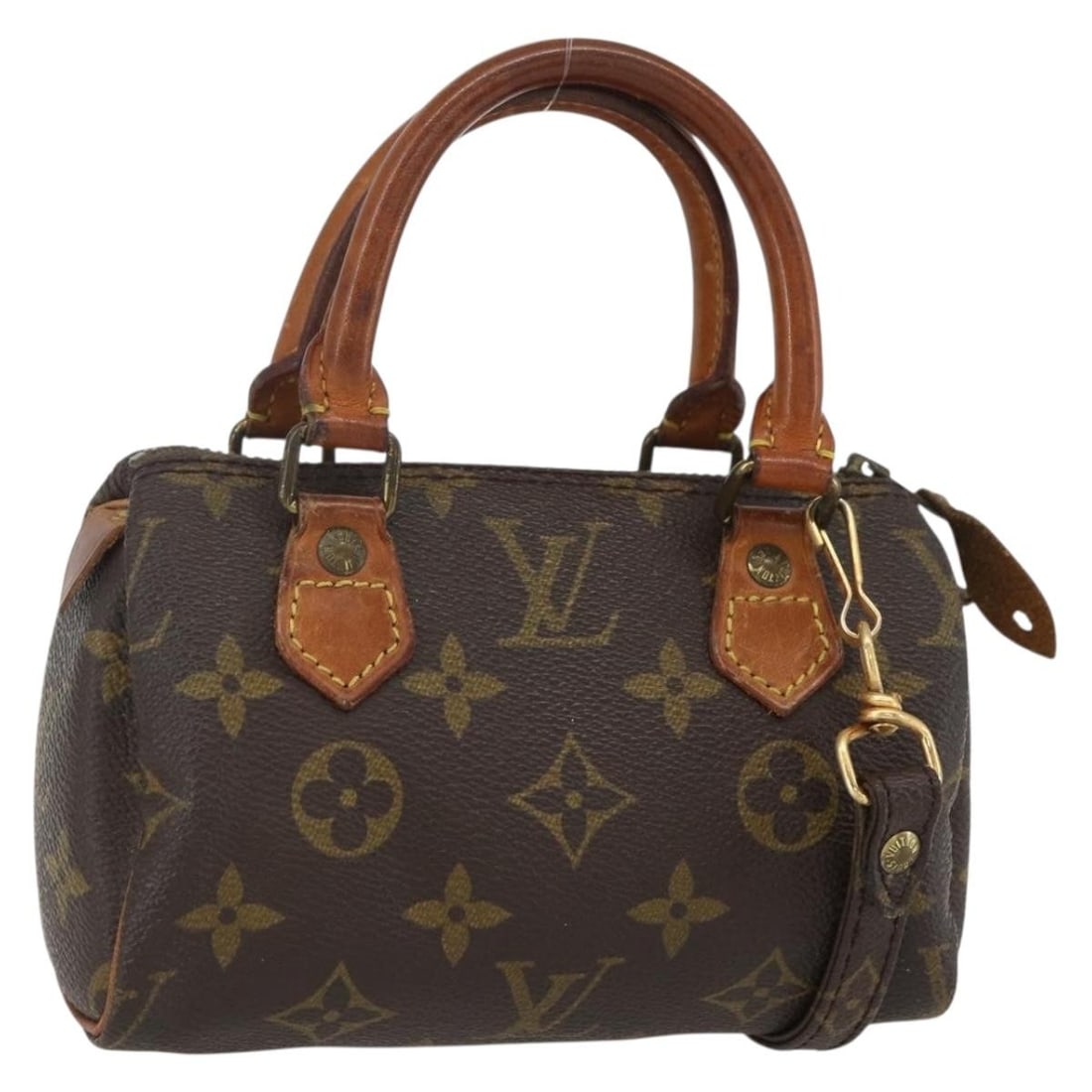 Mini Speedy HL Brown Handbag by Louis Vuitton: Mini Speedy HL Brown Handbag by Louis Vuitton This pre-owned Louis Vuitton Mini Speedy handbag features a brown exterior and is designed for female use. The bag displays significant signs of wear, inc