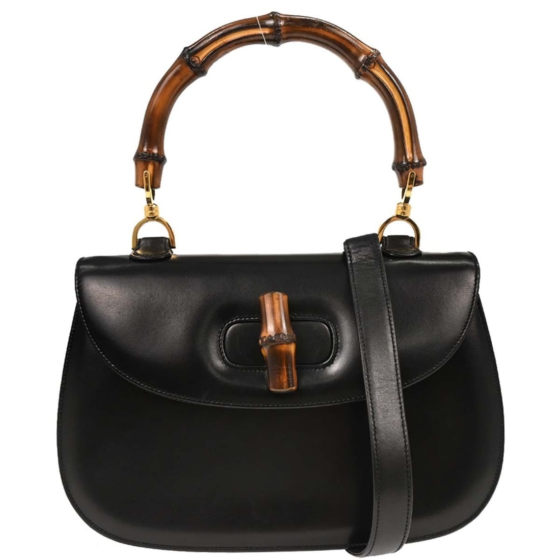Gucci Black Bamboo 2-Way Leather Handbag 000*01*0633 Casual (1 of 10)