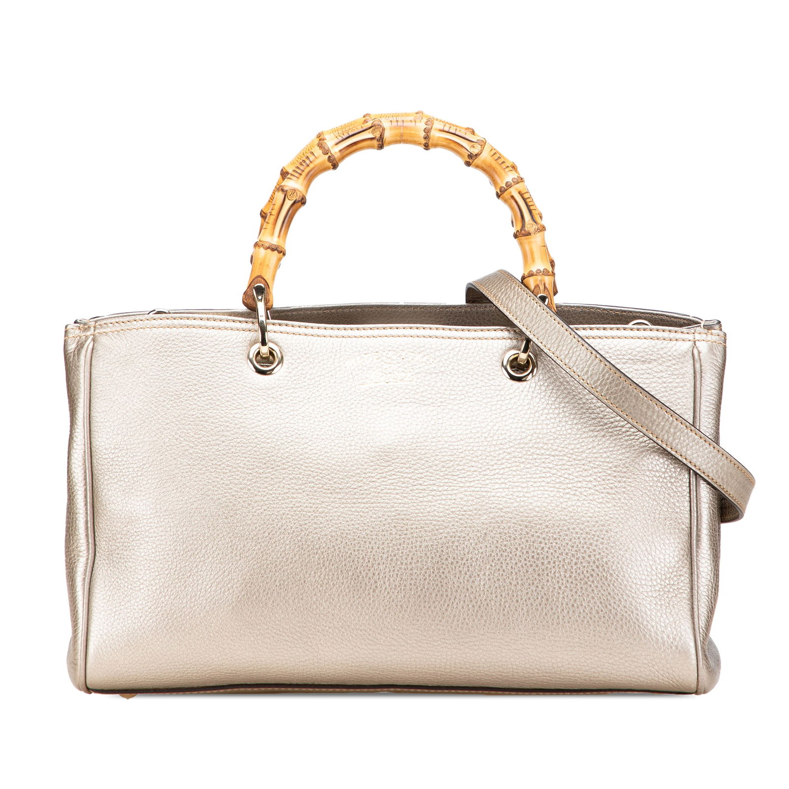 Gucci Medium Calfskin Bamboo Shopper Satchel Gold Leather Bag (1 of 12)