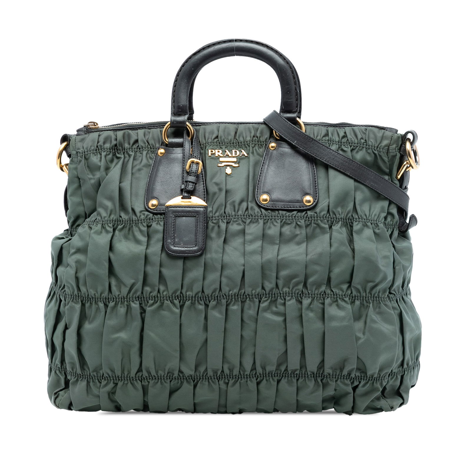 Green Prada Tessuto Gaufre Nylon Tote with Leather Trim and Gold Tone Hardware (1 of 6)
