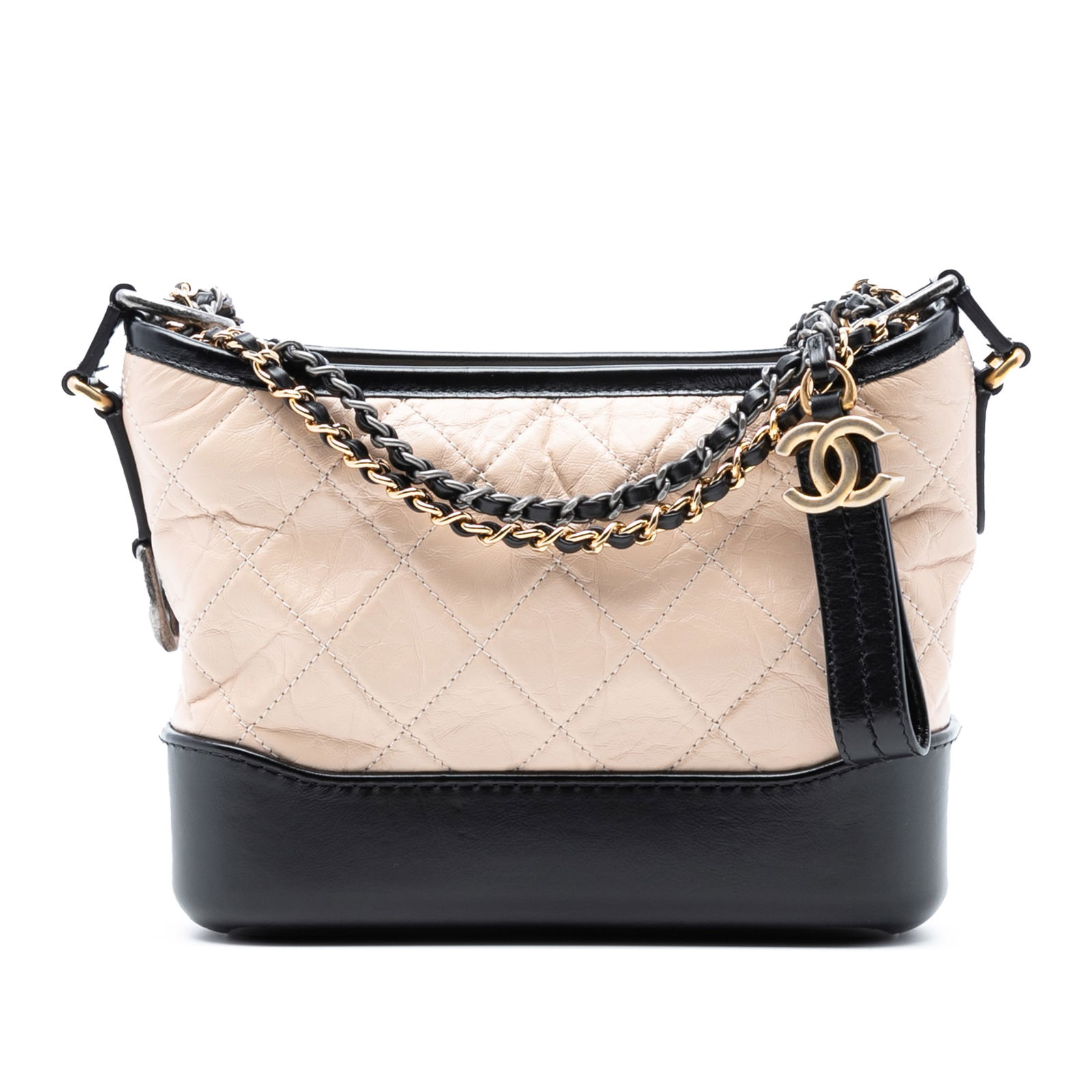 Chanel Small Bicolor Aged Calfskin Gabrielle Crossbody Bag: Chanel Small Bicolor Aged Calfskin Gabrielle Crossbody Bag This Chanel Small Bicolor Aged Calfskin Gabrielle Crossbody bag showcases a luxurious aged calfskin body in a stunning brown color. It featur