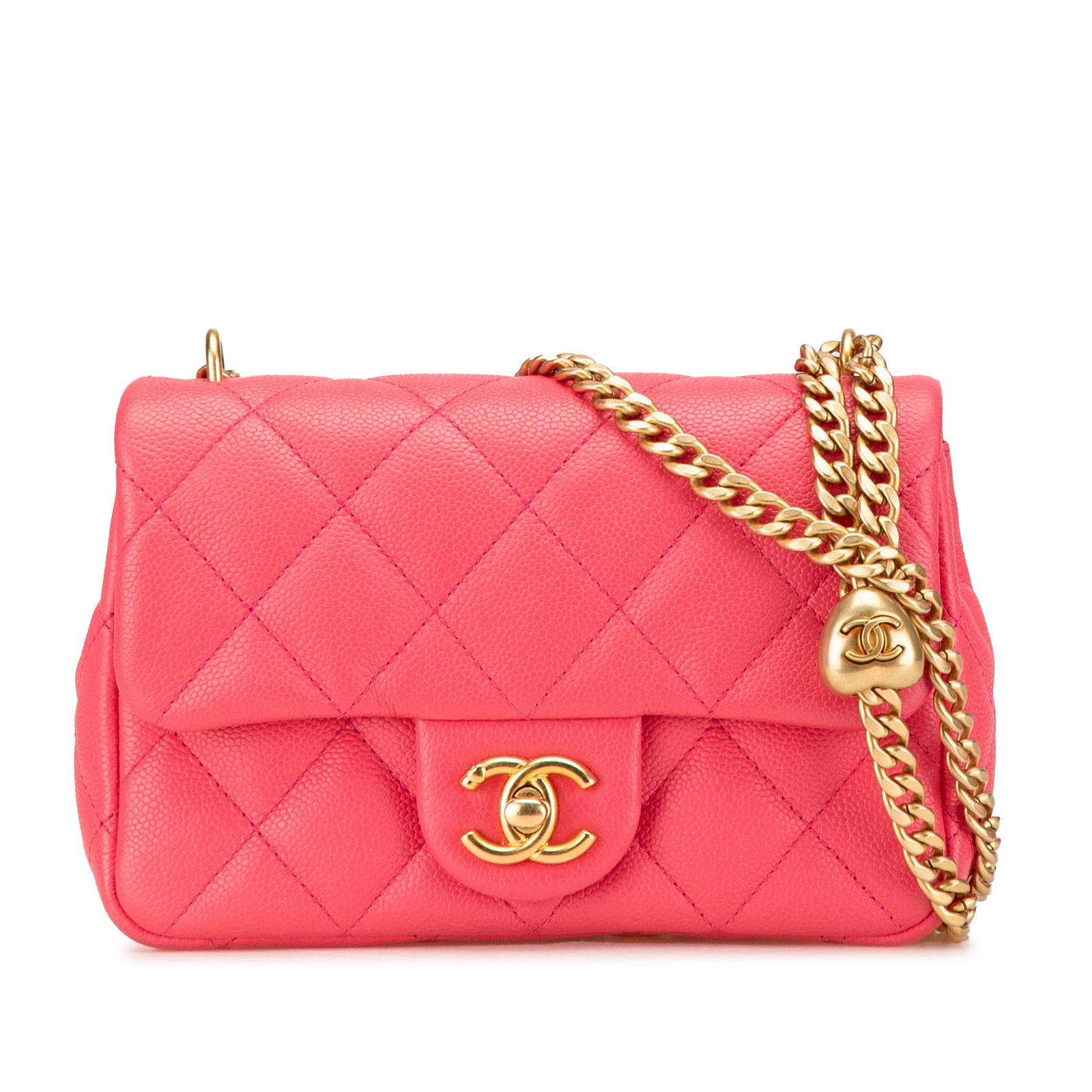 Chanel Mini Quilted Caviar Sweetheart Flap Pink Leather Bag: Chanel Mini Quilted Caviar Sweetheart Flap Pink Leather Bag Introducing the Chanel Mini Quilted Caviar Sweetheart Flap, an exquisite bag crafted from quilted caviar leather in a charming pink hue. Thi