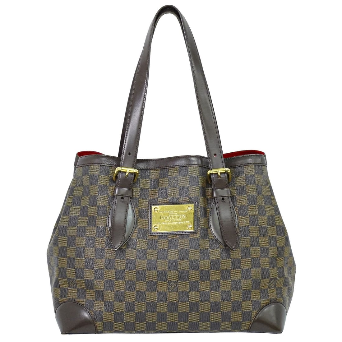 Hampstead MM Brown Tote Bag by Louis Vuitton: Hampstead MM Brown Tote Bag by Louis Vuitton This pre-owned Louis Vuitton Hampstead MM tote bag features a classic brown design and is intended for female use. The bag shows signs of use, including co