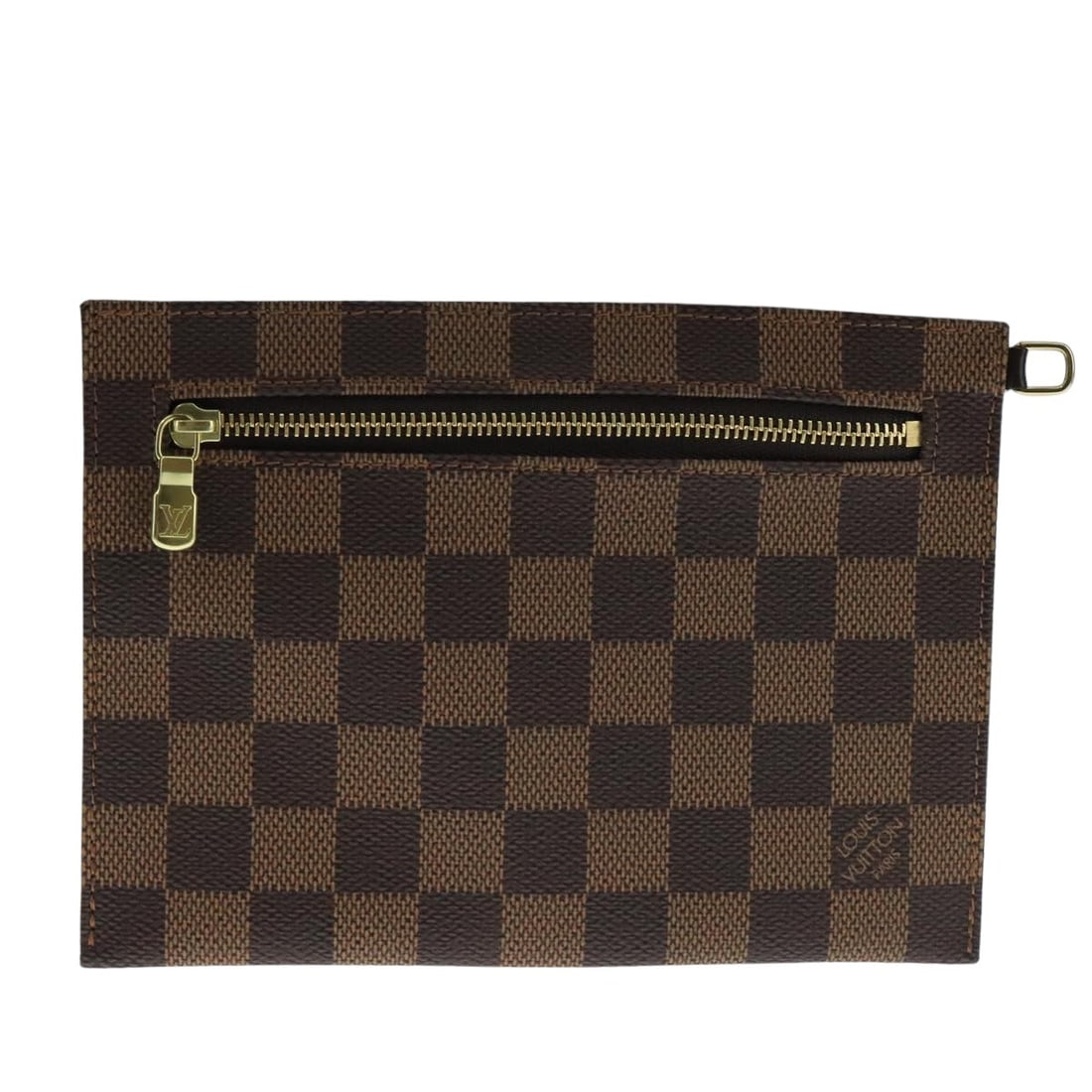 Damier Ebene Clifton Pochette zip pouch by Louis Vuitton: Damier Ebene Clifton Pochette zip pouch by Louis Vuitton This pre-owned Louis Vuitton Damier Ebene Clifton Pochette features a classic brown checked canvas design. It is in fair condition, with slight