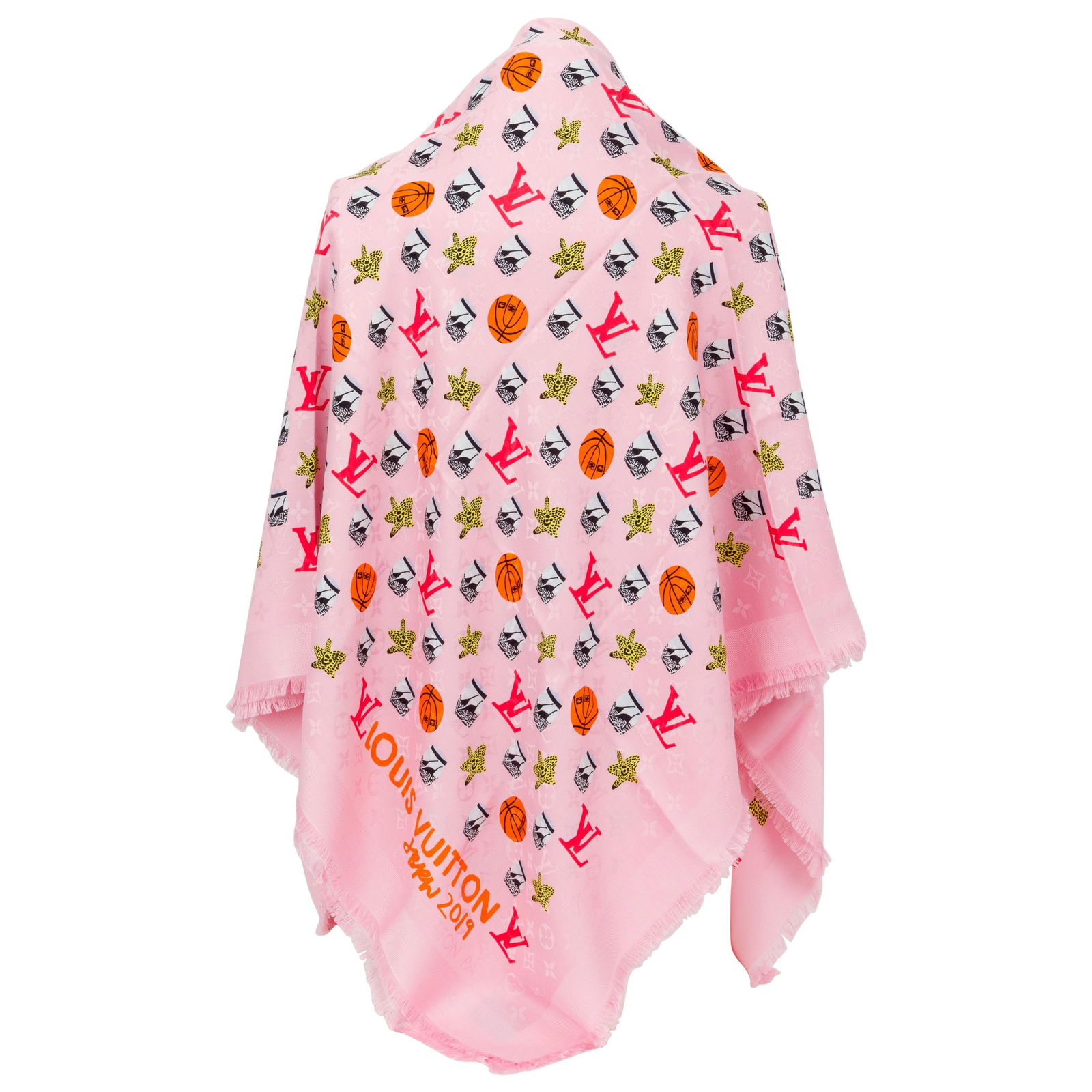 Louis Vuitton Limited Edition Bubble Pink Shawl 56in Silk Wool Jacquard (1 of 6)