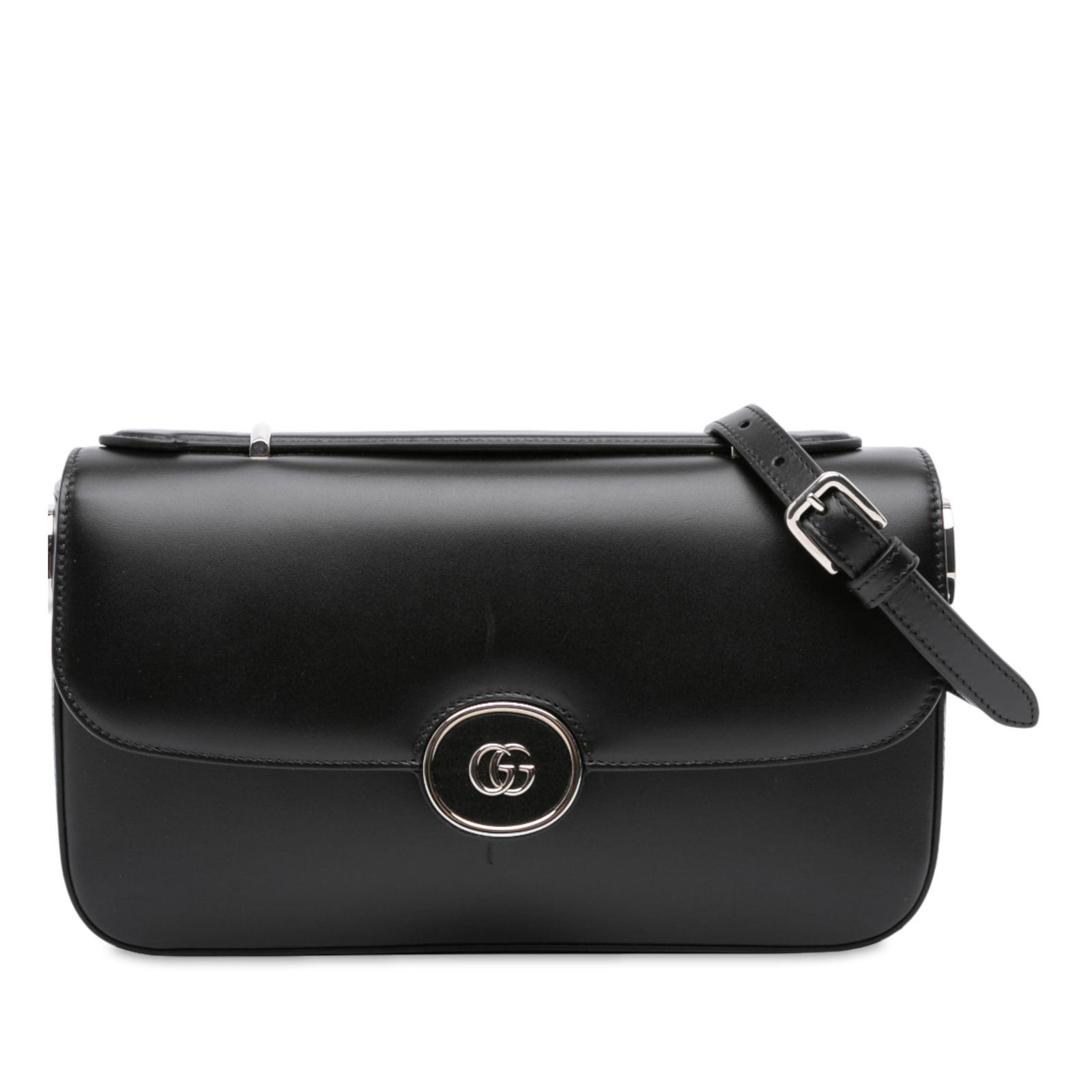 Gucci Small Leather Petite GG Satchel Black with Detachable Strap: Gucci Small Leather Petite GG Satchel Black with Detachable Strap Introducing the Gucci Small Leather Petite GG Satchel, a sophisticated accessory crafted from high-quality leather. This elegant satch