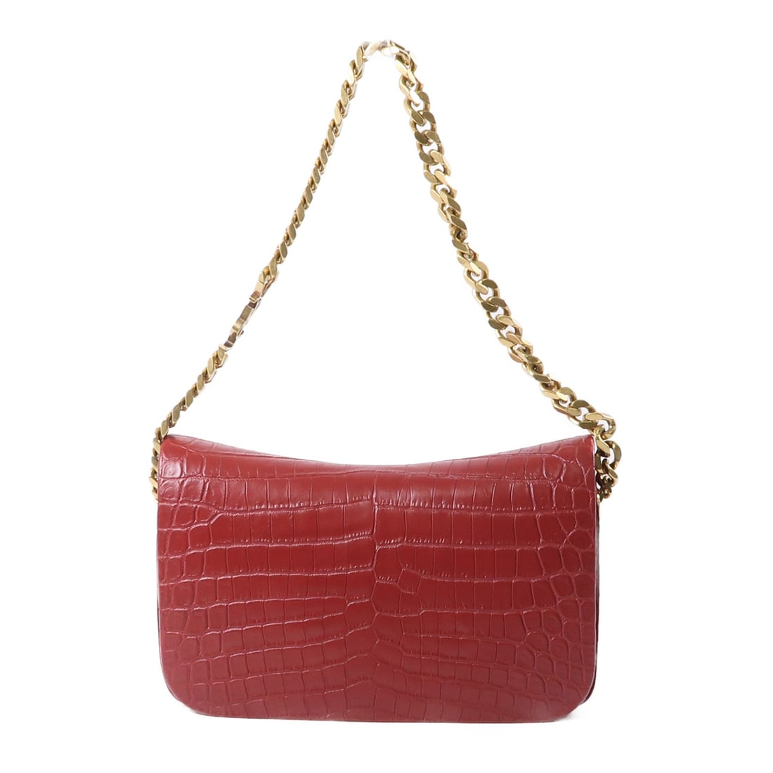 YSL Elise Red Embossed Leather Chain Shoulder Bag with Gold Hardware: YSL Elise Red Embossed Leather Chain Shoulder Bag with Gold Hardware This Saint Laurent Elise chain shoulder bag features a red embossed leather exterior and gold-tone hardware. It is designed with a