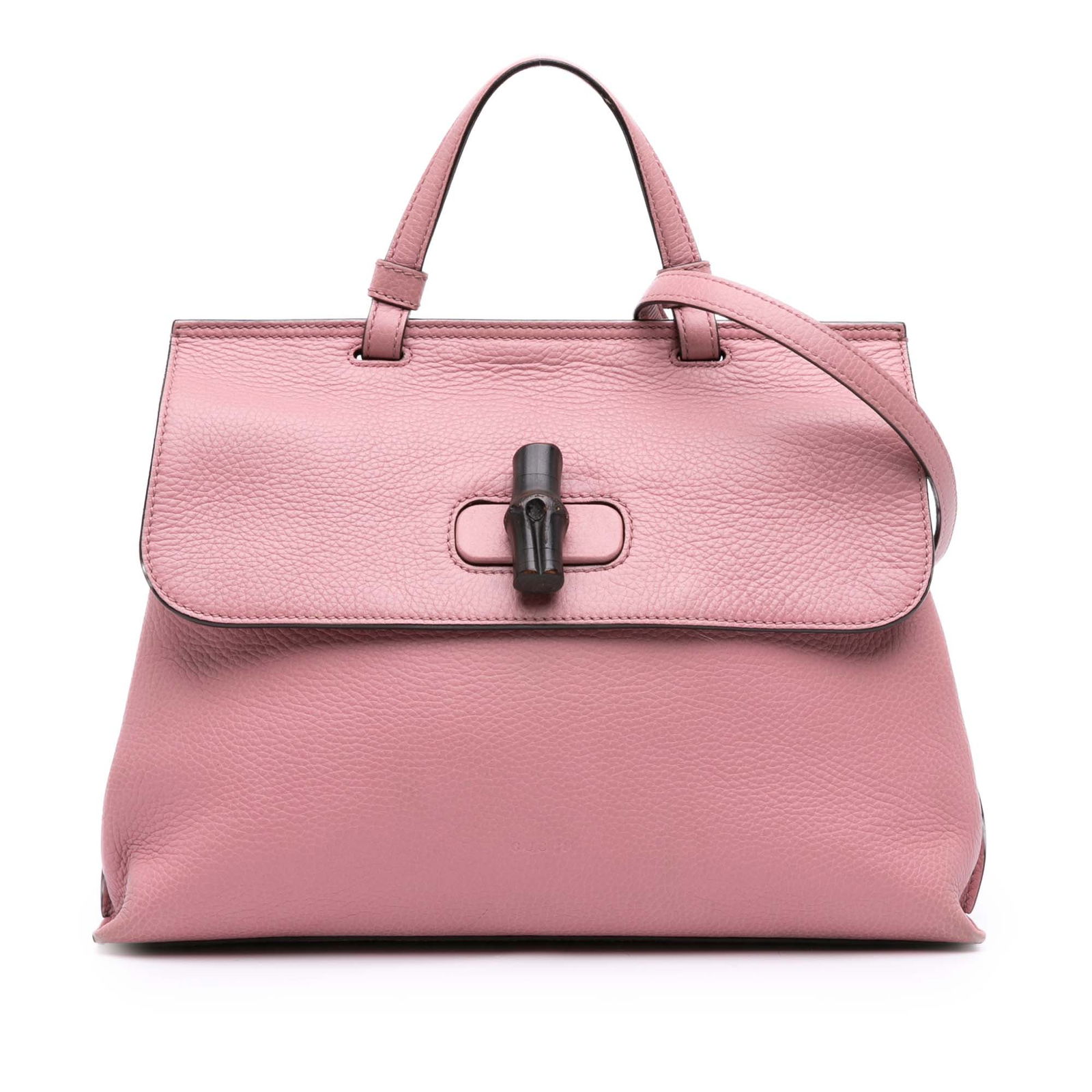 Gucci Medium Leather Bamboo Daily Satchel Pink with Bamboo Twist Lock: Gucci Medium Leather Bamboo Daily Satchel Pink with Bamboo Twist Lock This Gucci Medium Leather Bamboo Daily Satchel is a stylish and functional accessory crafted from durable leather. It features a f