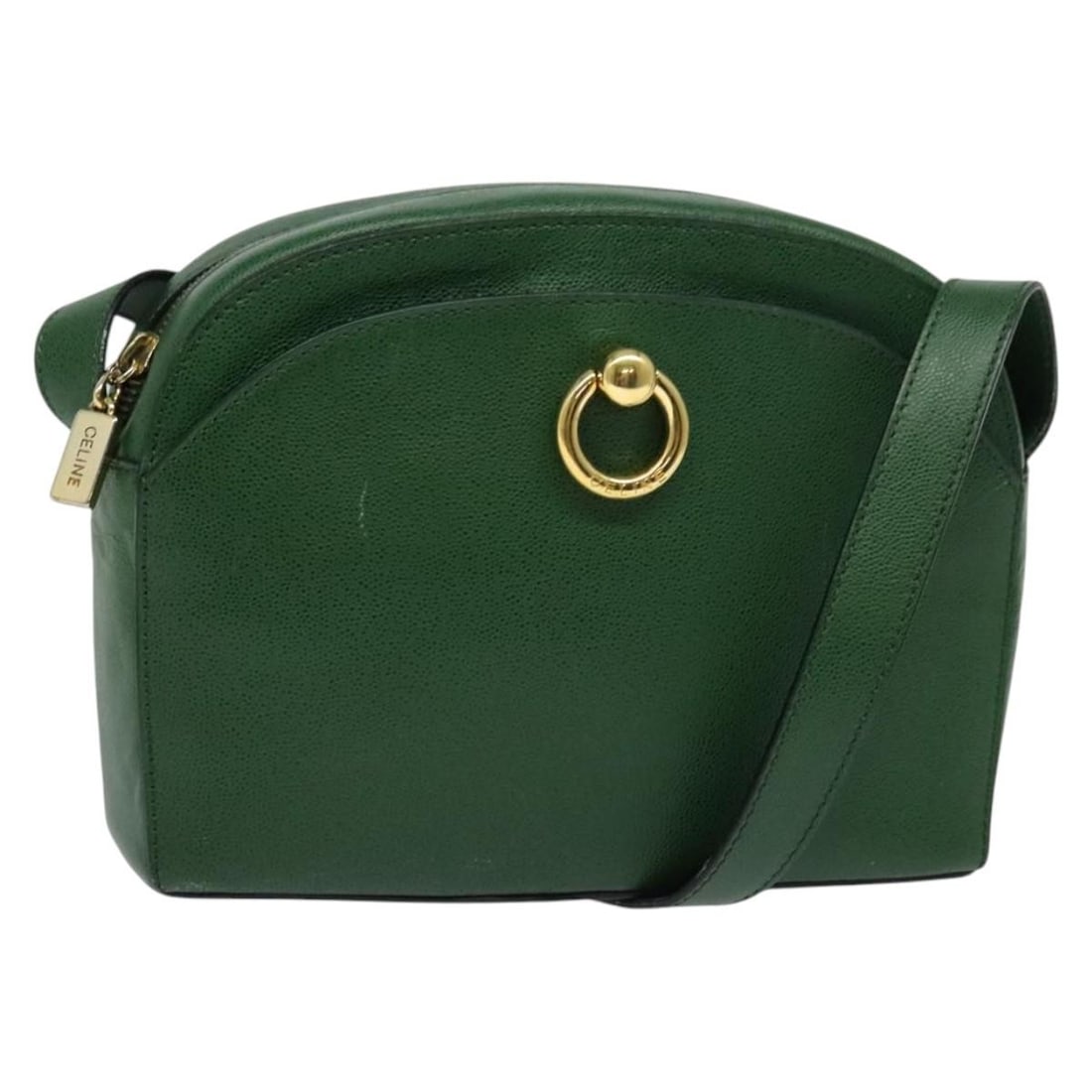 Green Celine Shoulder Bag for Women: Green Celine Shoulder Bag for Women This Celine shoulder bag in green is designed for women and features a spacious interior. The exterior shows signs of use with rubbing, scratches, and some loss of