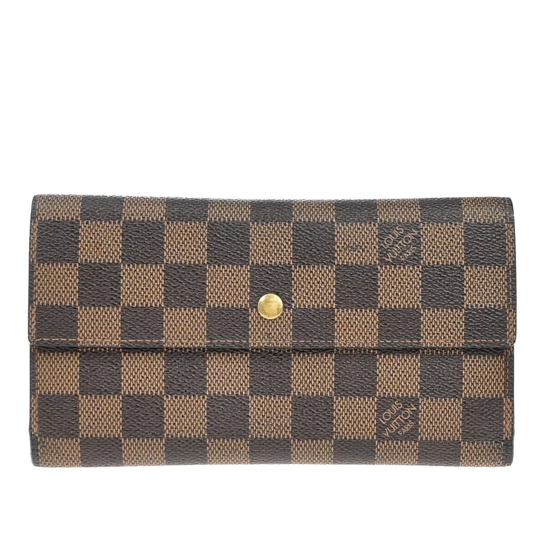 Porte Tresor International Wallet by Louis Vuitton in Brown: Porte Tresor International Wallet by Louis Vuitton in Brown This pre-owned Louis Vuitton Porte Tresor International wallet features a brown exterior and is designed for women. The wallet shows signs o