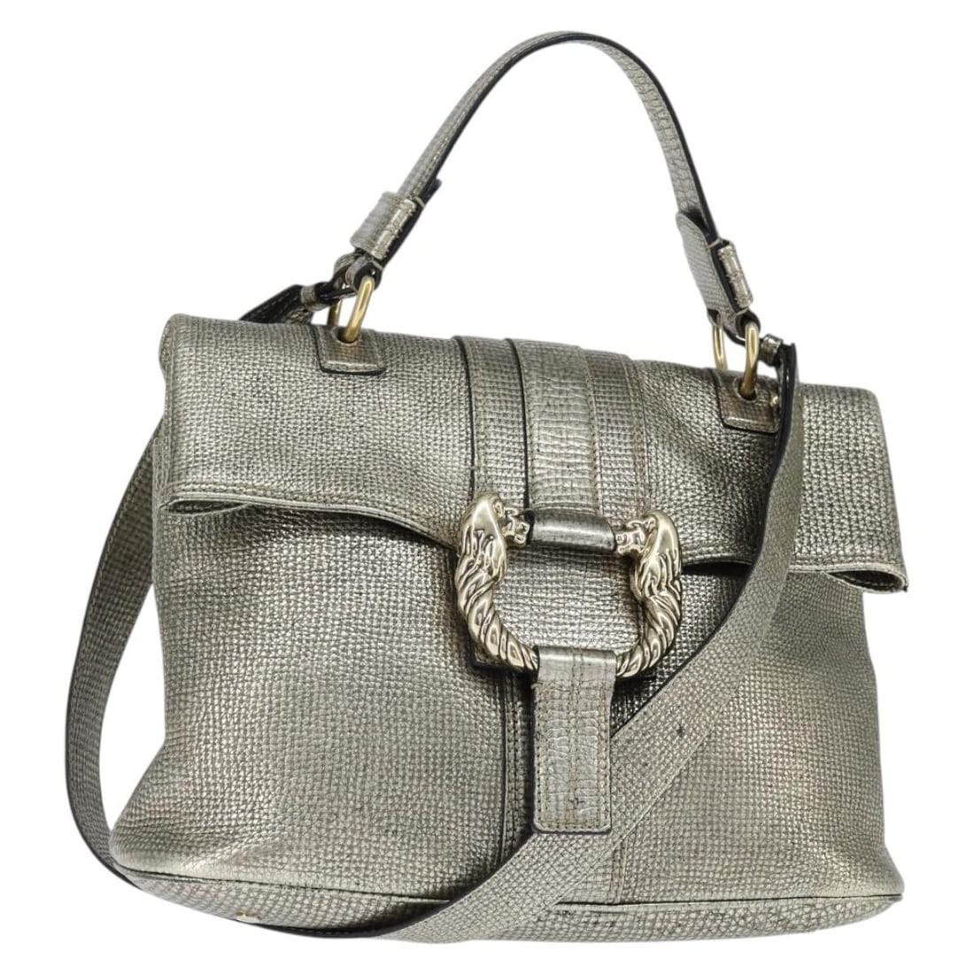 Leoni Top Handle Purse by Bvlgari in Gold Tone: Leoni Top Handle Purse by Bvlgari in Gold Tone This pre-owned BVLGARI Leoni top handle handbag is crafted for women and features a spacious design with both top handle and shoulder strap options. The
