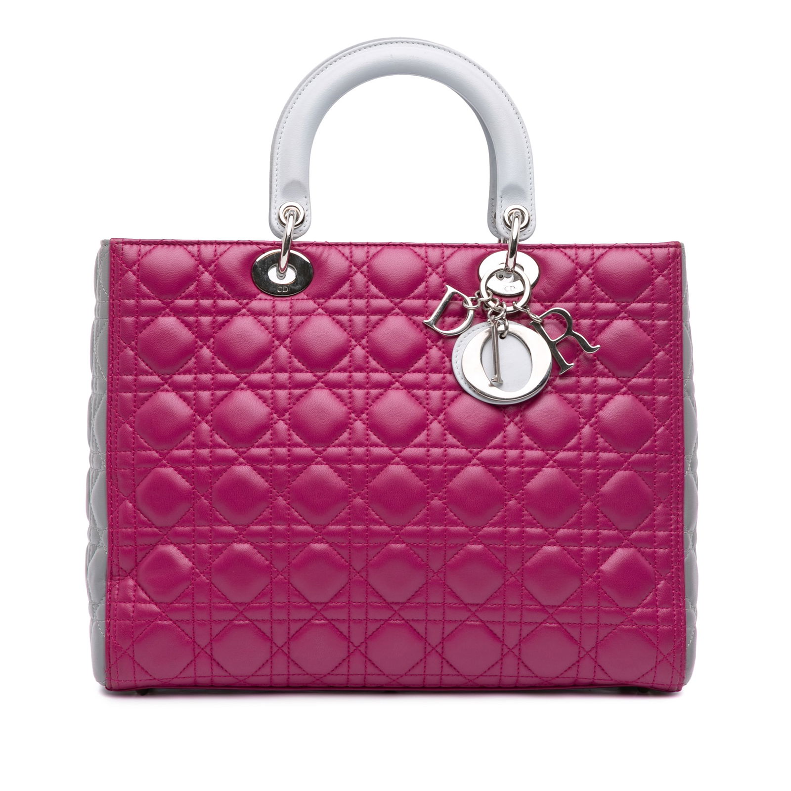 Dior Large Bicolor Lambskin Cannage Lady Dior Bag Pink Italy (1 of 11)