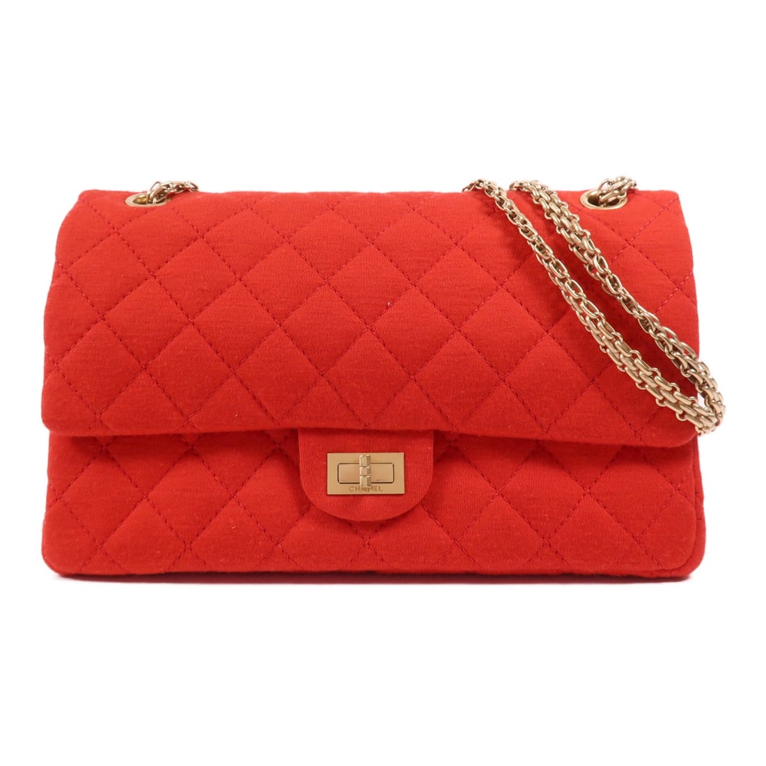 CHANEL 2.55 Red Fabric Shoulder Bag with Gold Hardware (1 of 16)