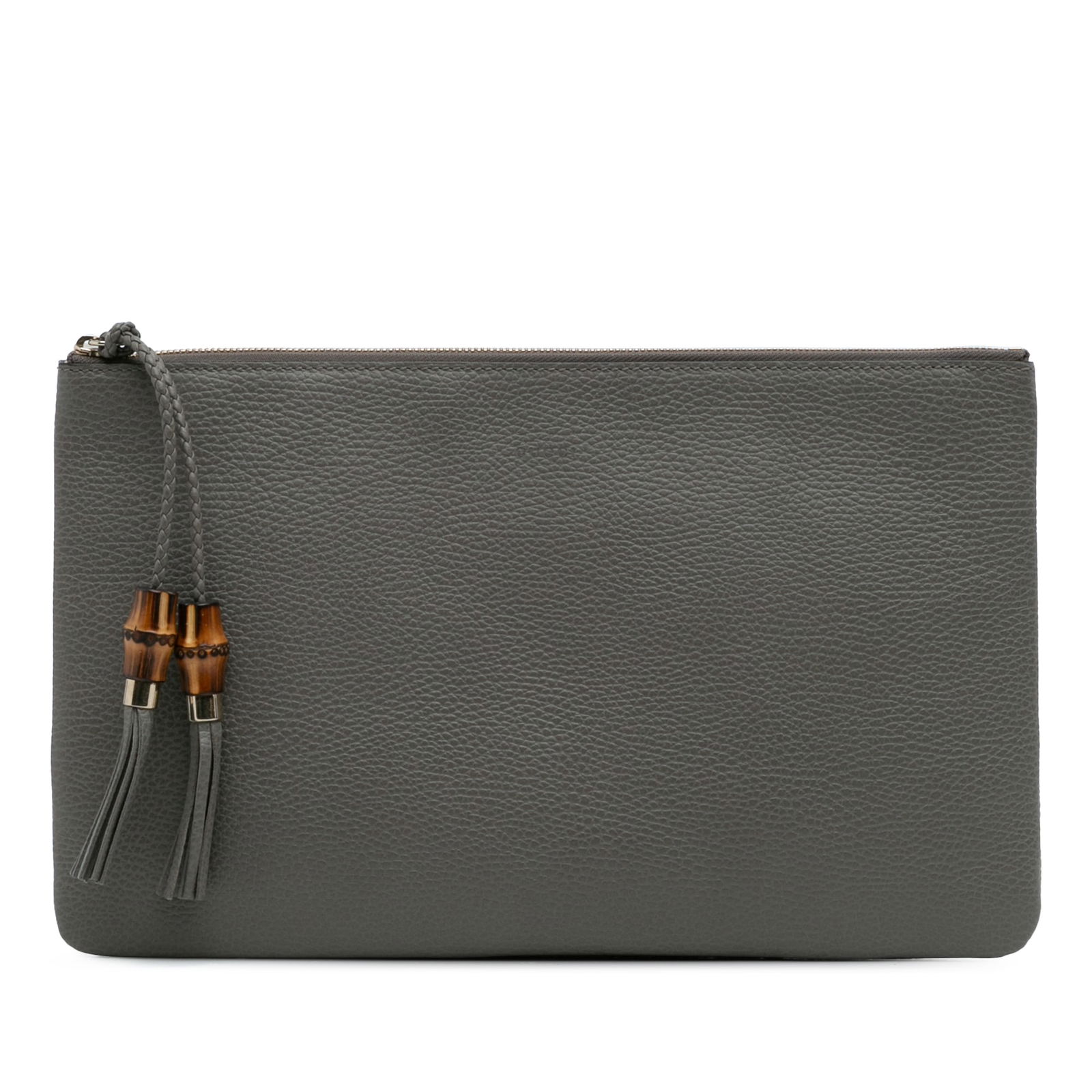 Gucci Gray Calfskin Bamboo Tassel Clutch Bag (1 of 11)