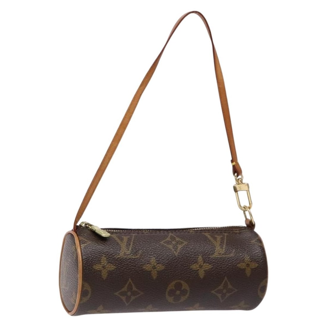 Papillon Pochette handbag by Louis Vuitton in brown: Papillon Pochette handbag by Louis Vuitton in brown This Louis Vuitton Papillon Pochette bag features a brown exterior with slight rubbing on the surface. The handles show sunburn, staining, deformati