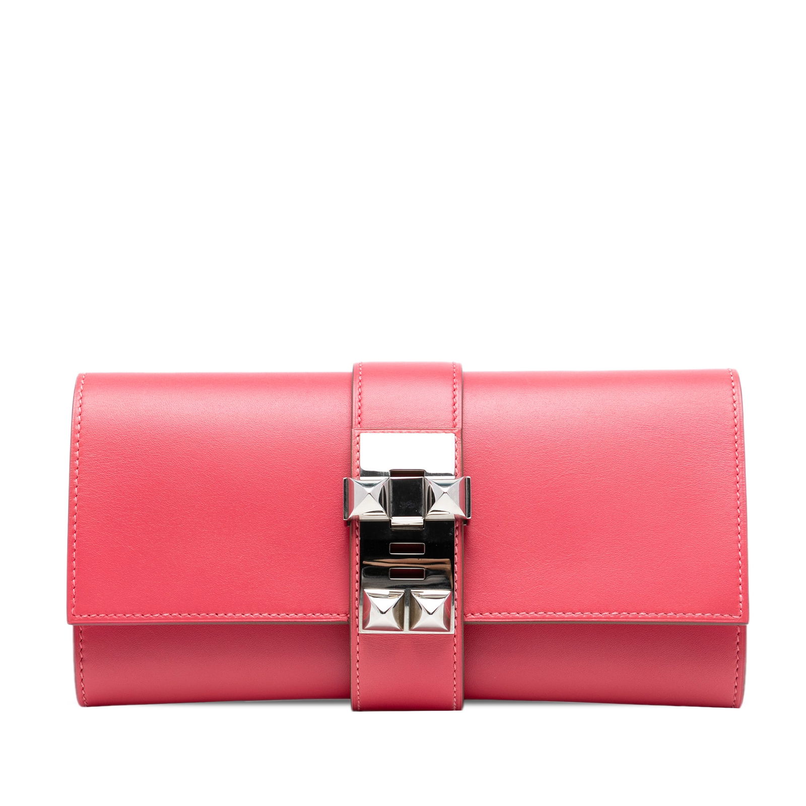 Rose Lipstick Tadelakt Leather Medor Clutch Bag by Hermes: Rose Lipstick Tadelakt Leather Medor Clutch Bag by Hermes The Medor clutch features a Tadelakt leather body in a Rose Lipstick pink color, a front flap with metal closure, and an interior slip pocket.