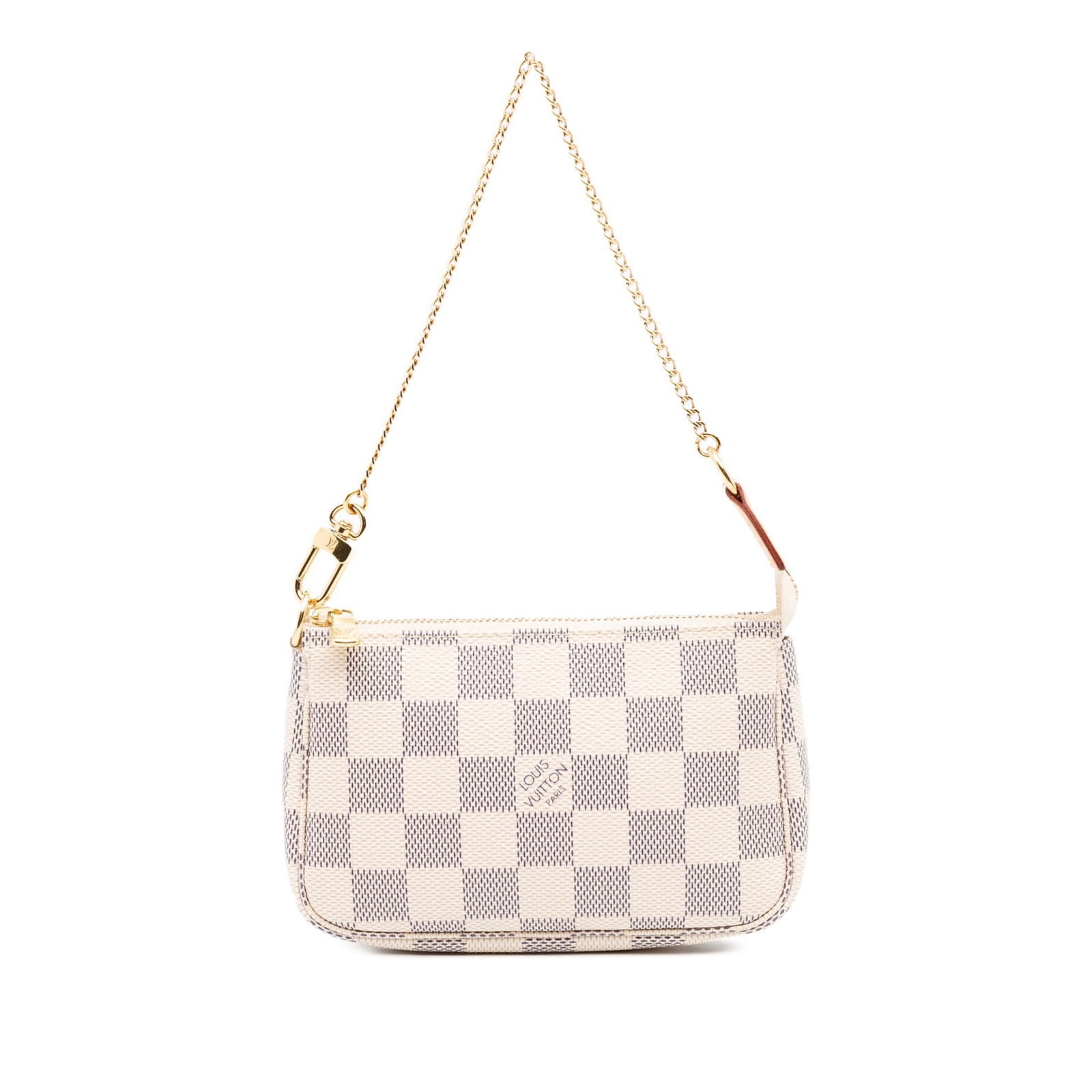 Louis Vuitton Damier Azur Mini Pochette Accessoires with Chain Strap: Louis Vuitton Damier Azur Mini Pochette Accessoires with Chain Strap The Louis Vuitton Damier Azur Mini Pochette Accessoires is a stylish and versatile bag crafted from premium damier azur canvas. Thi