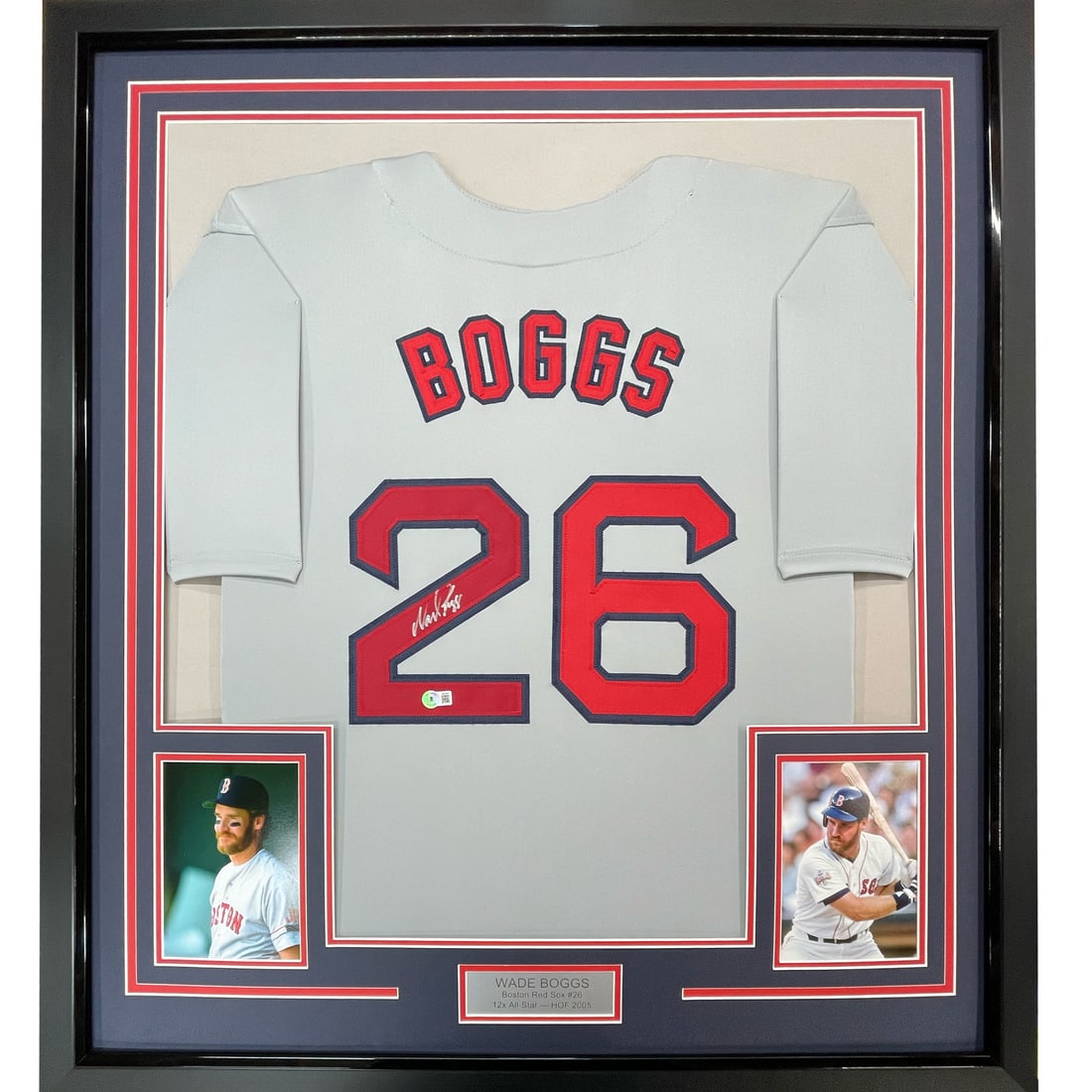 Framed Wade Boggs Autographed Jersey with JSA Certificate 33x42 (1 of 2)