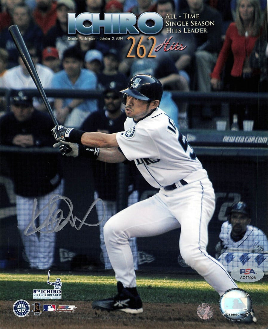 Ichiro Suzuki Signed 8x10 Photo PSA/DNA Seattle Mariners Collectible: Ichiro Suzuki Signed 8x10 Photo PSA/DNA Seattle Mariners Collectible This professionally printed 8x10 photograph features the signature of Ichiro Suzuki, renowned baseball player for the Seattle Marin