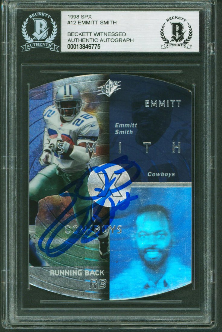 Emmitt Smith Signed 1998 SPX #12 Card BAS Slabbed Dallas Cowboys (1 of 2)