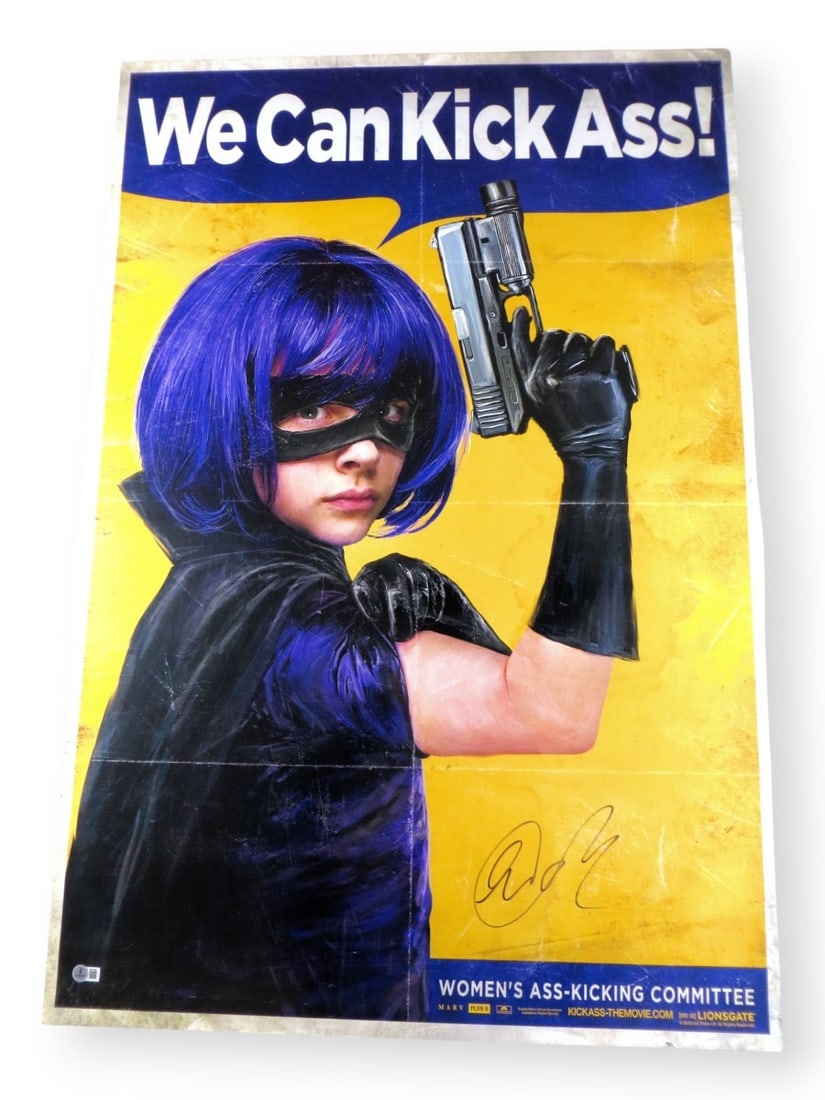 Chloe Grace Moretz Autographed 27x40 Kick Ass Movie Poster Beckett Authenticated: Chloe Grace Moretz Autographed 27x40 Kick Ass Movie Poster Beckett Authenticated This is an original 27" x 40" movie poster of Chloe Grace Moretz from the film "Kick Ass," personally signed by the act